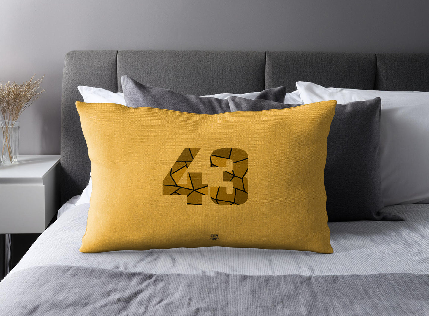 Print Deliver Plus 43 Number Pillow Case and Pillow Throw (Golden Yellow)