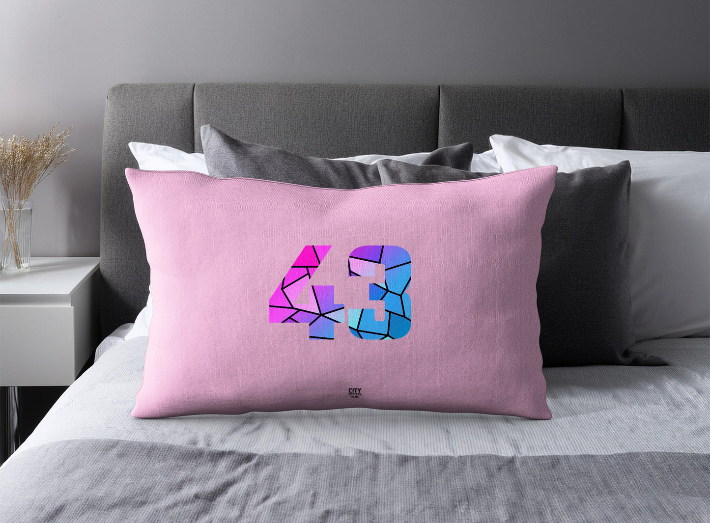 Print Deliver Plus 43 Number Pillow Case and Pillow Throw (Light Pink)