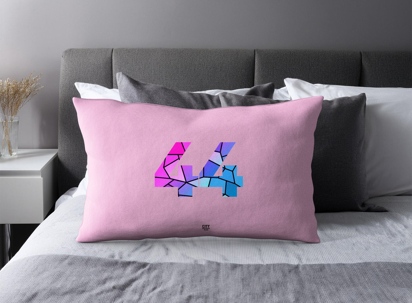 Print Deliver Plus 44 Number Pillow Case and Pillow Throw (Light Pink)