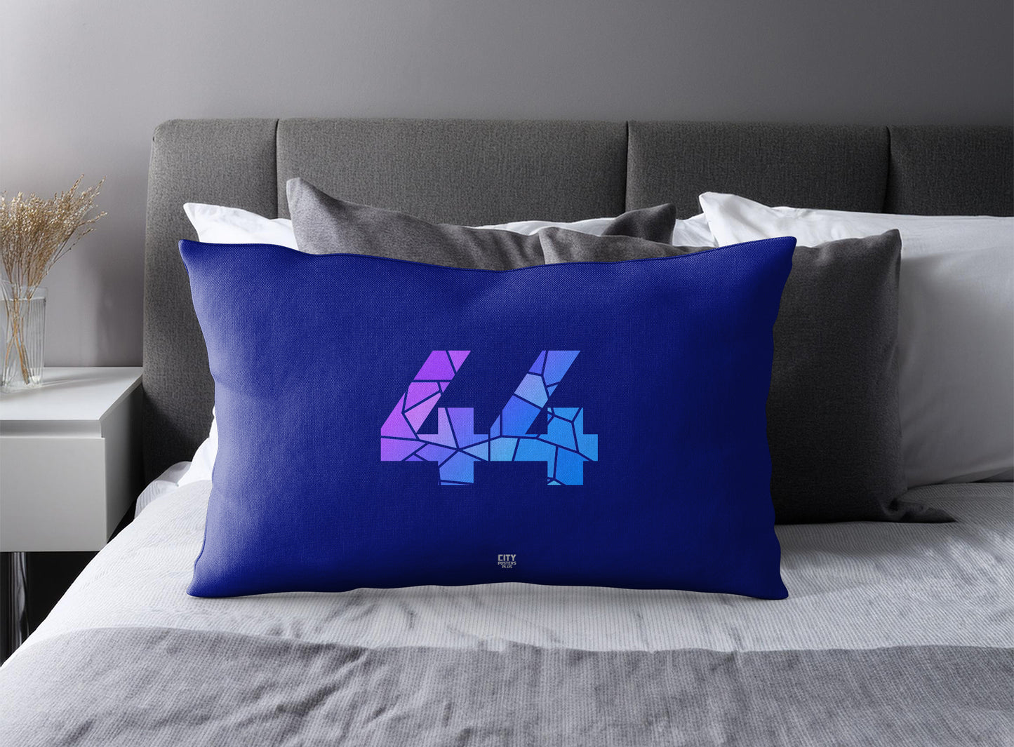 Print Deliver Plus 44 Number Pillow Case and Pillow Throw (Royal Blue)