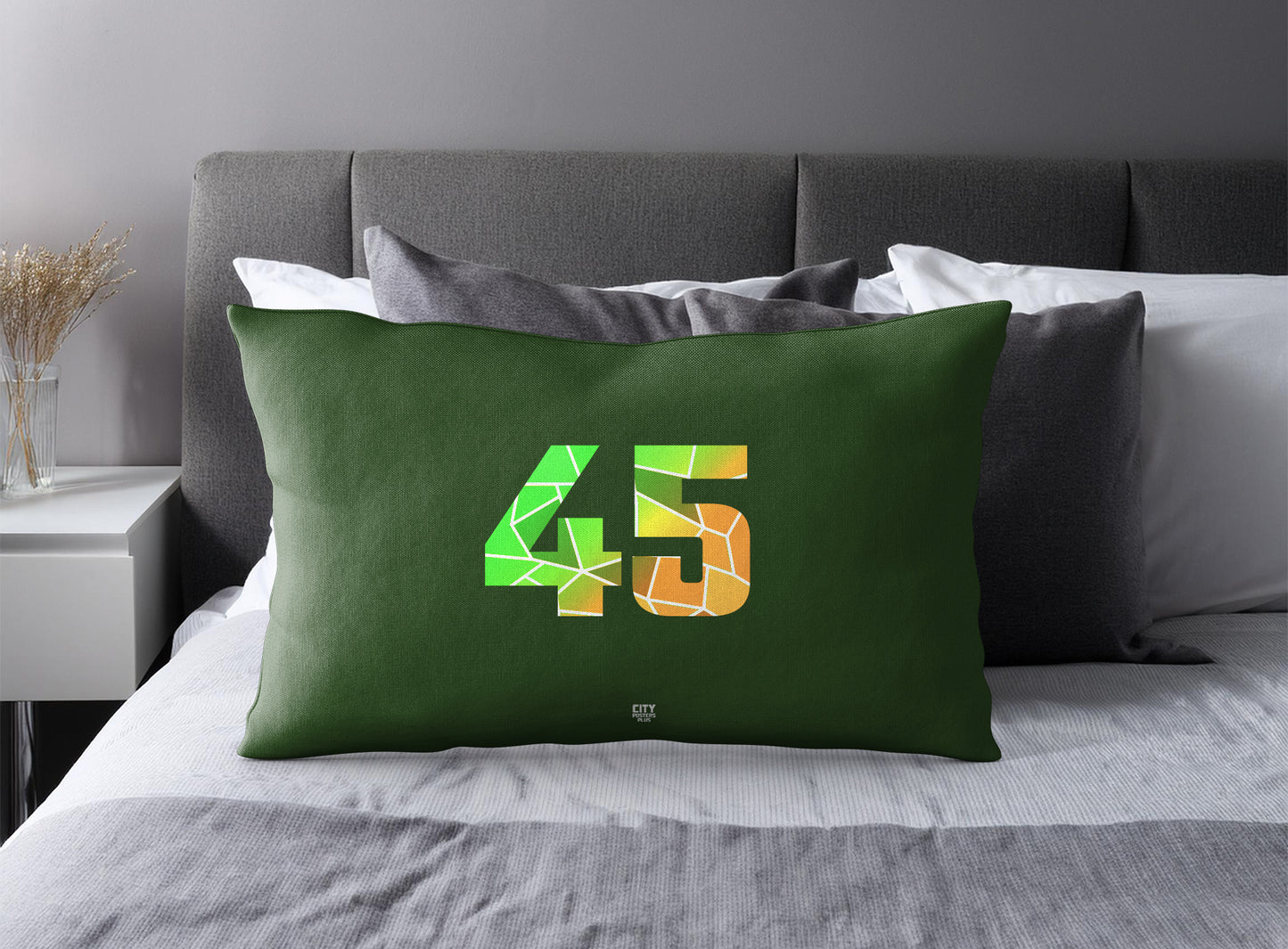 Print Deliver Plus 45 Number Pillow Case and Pillow Throw (Olive Green)