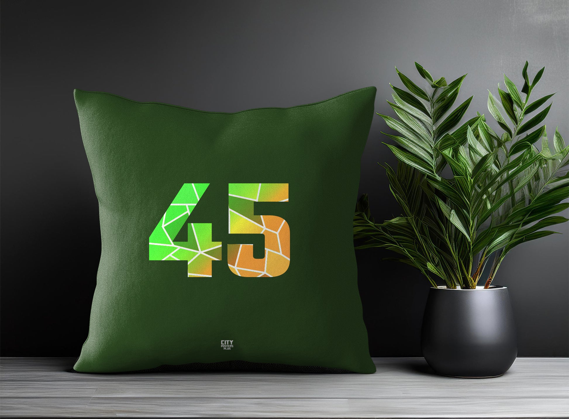 45 Number Pillow Case and Pillow Throw (Olive Green)