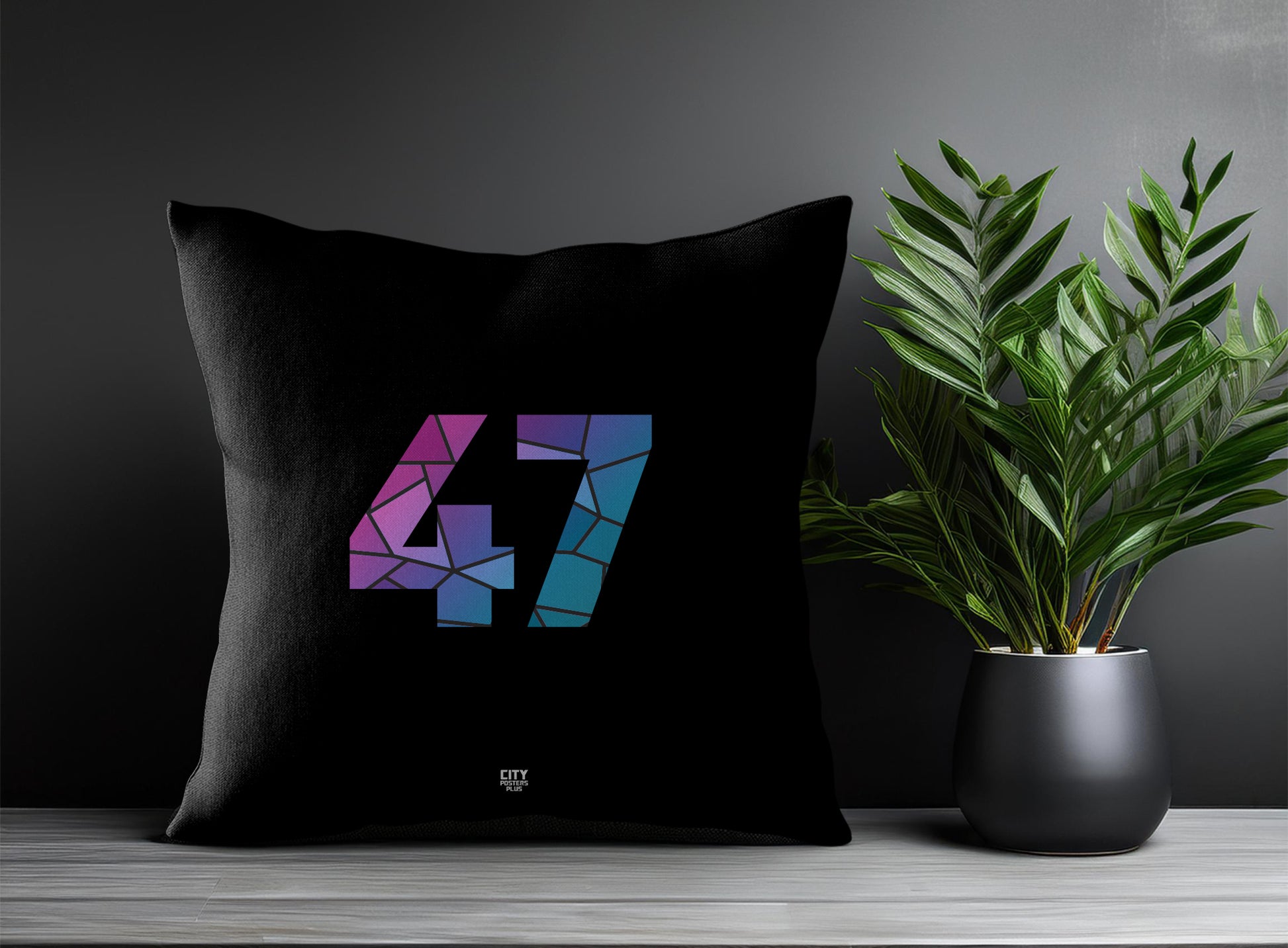 47 Number Pillow Case and Pillow Throw (Black)