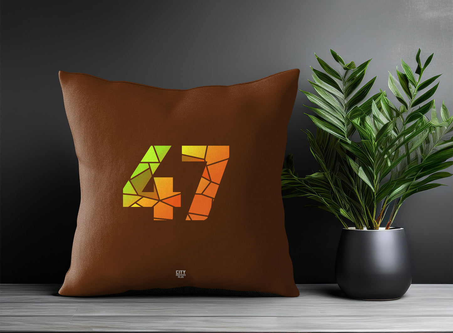 47 Number Pillow Case and Pillow Throw (Brown)