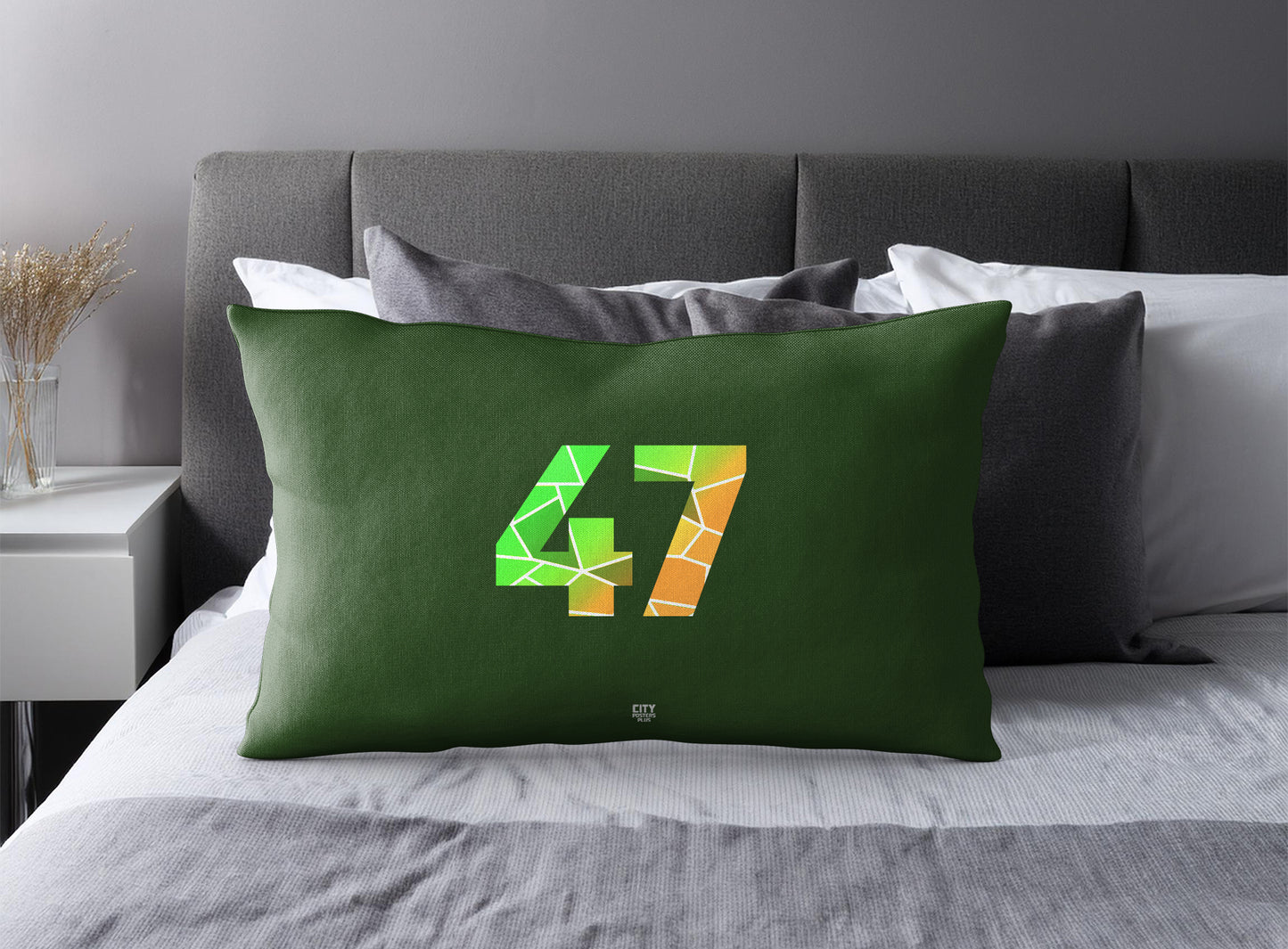 Print Deliver Plus 47 Number Pillow Case and Pillow Throw (Olive Green)