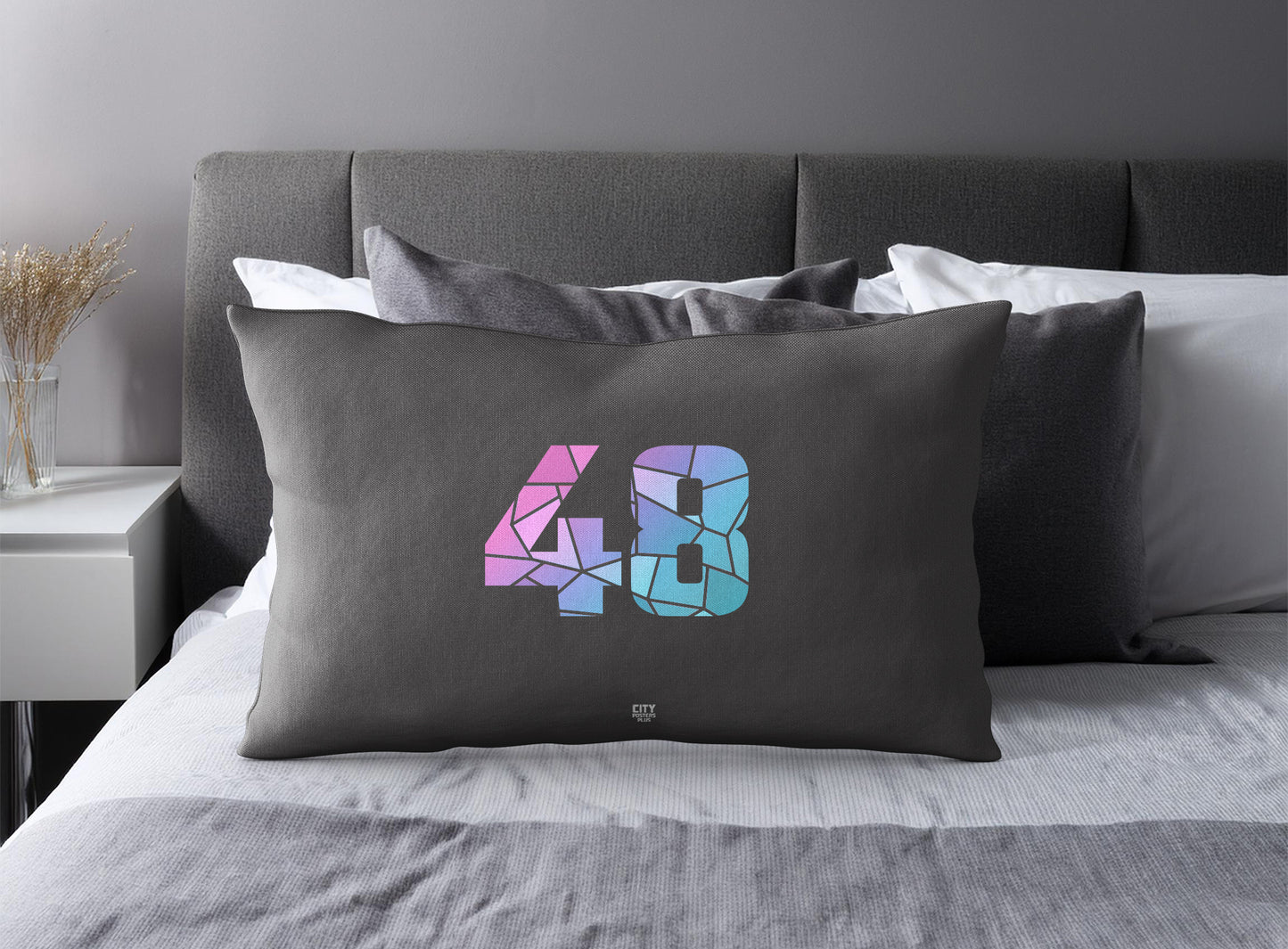 Print Deliver Plus 48 Number Pillow Case and Pillow Throw (Charcoal Grey)