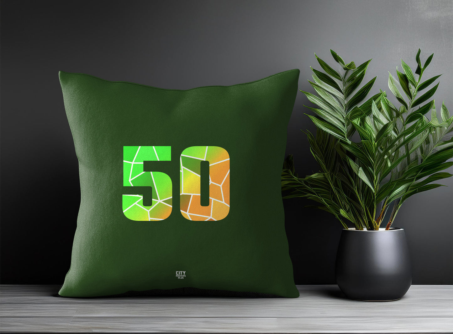 50 Number Pillow Case and Pillow Throw (Olive Green)
