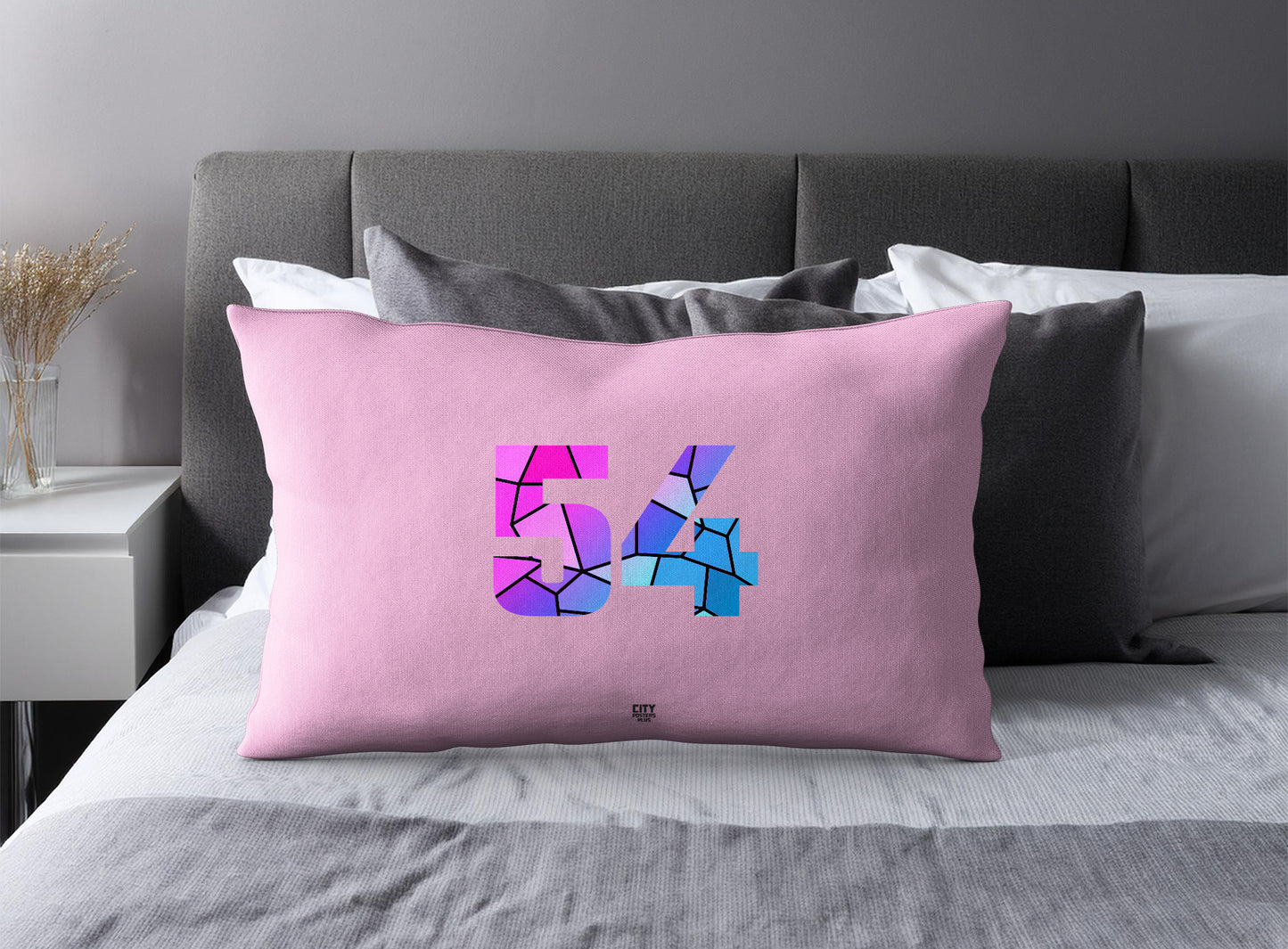 Print Deliver Plus 54 Number Pillow Case and Pillow Throw (Light Pink)