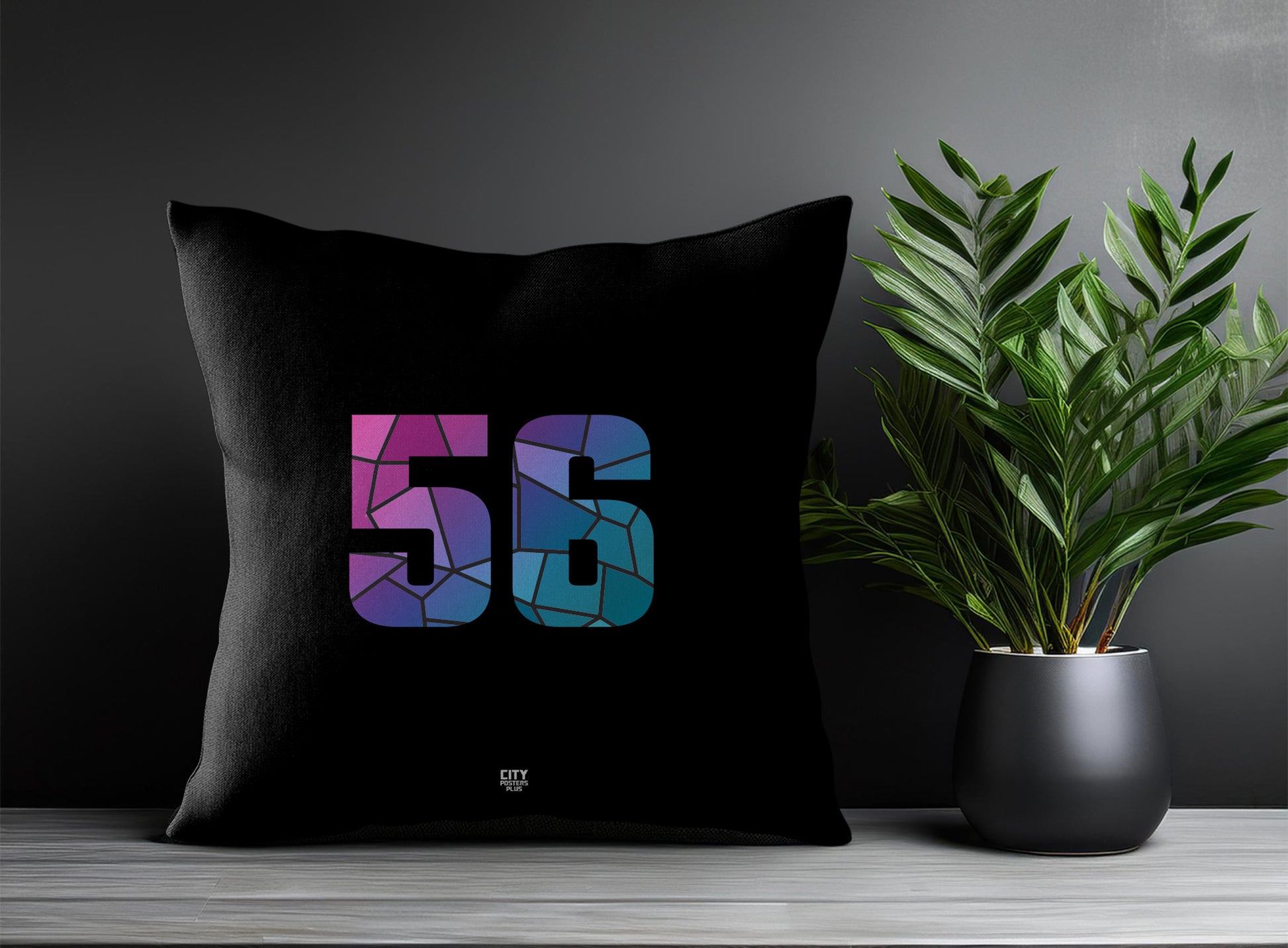 56 Number Pillow Case and Pillow Throw (Black)
