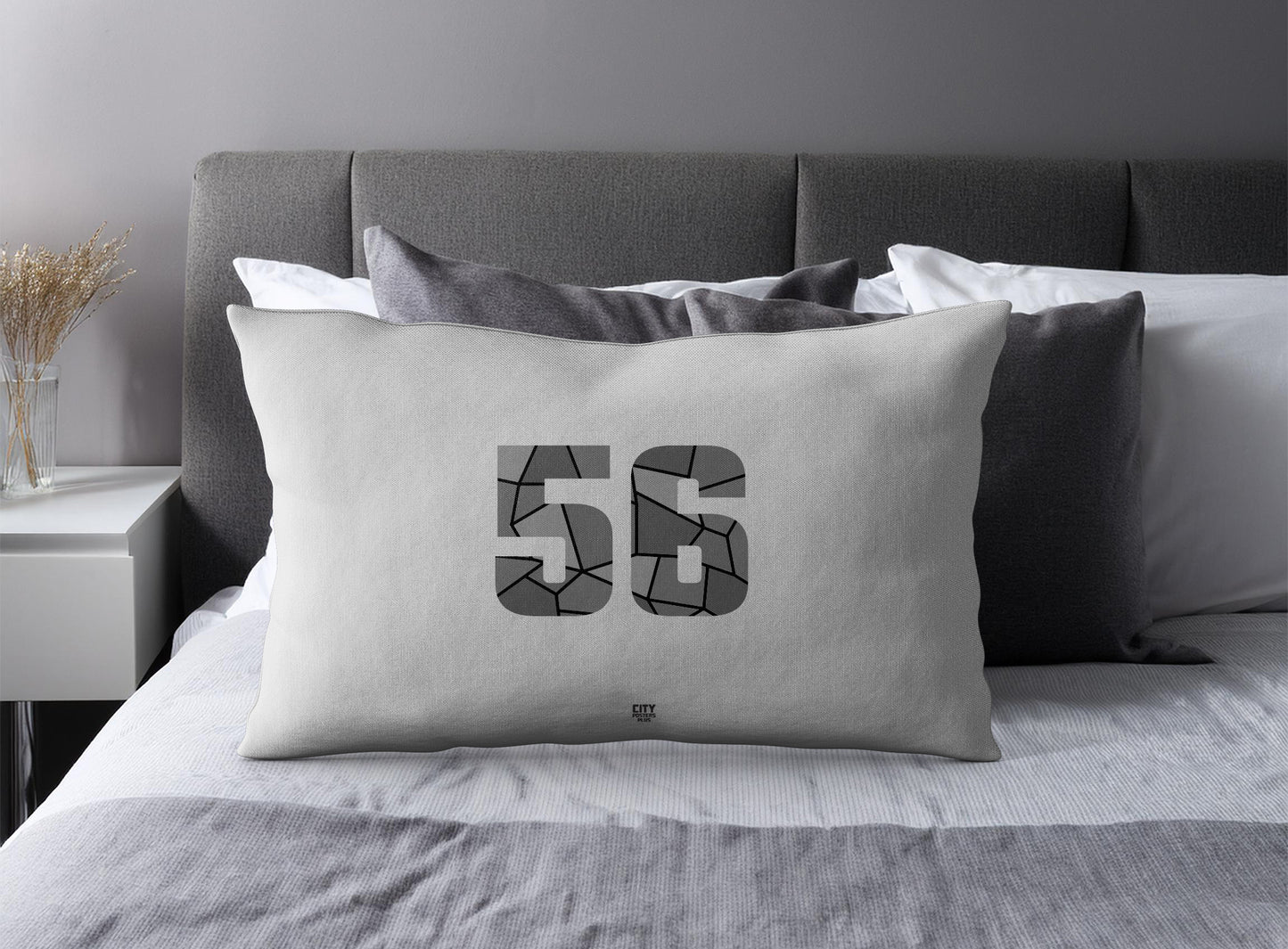 Print Deliver Plus 56 Number Pillow Case and Pillow Throw (Melange Grey)