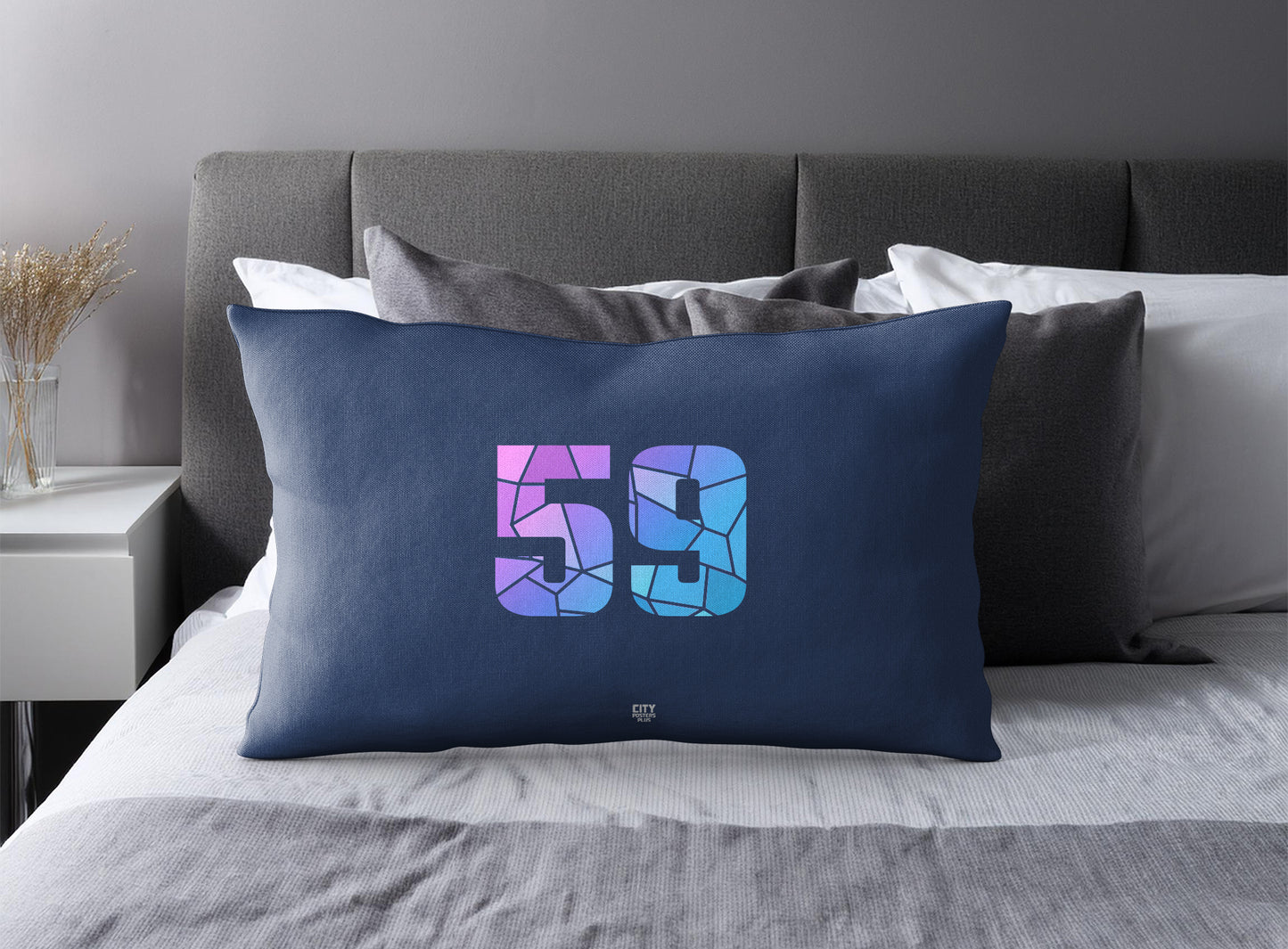 Print Deliver Plus 59 Number Pillow Case and Pillow Throw (Navy Blue)