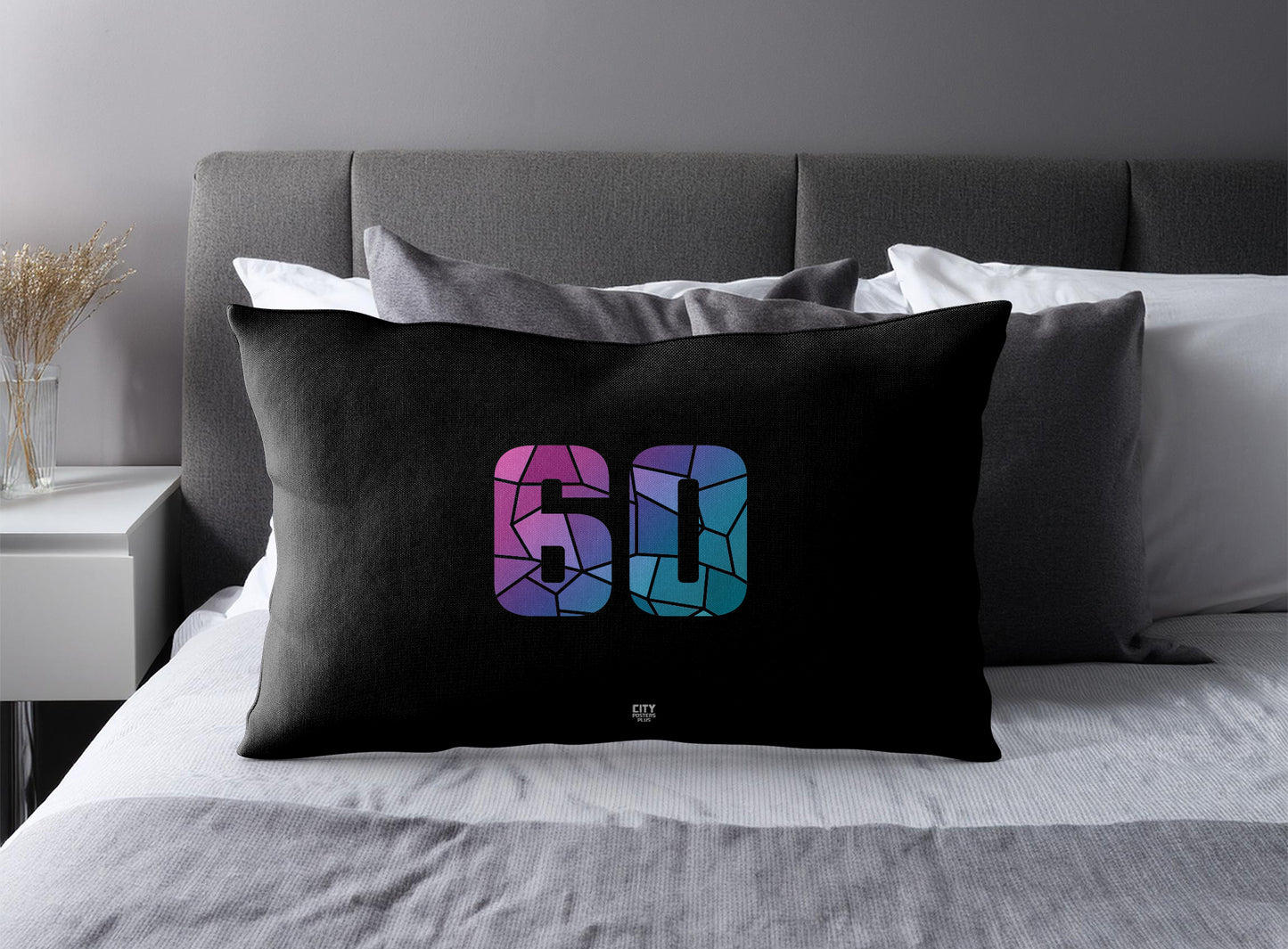 Print Deliver Plus 60 Number Pillow Case and Pillow Throw (Black)