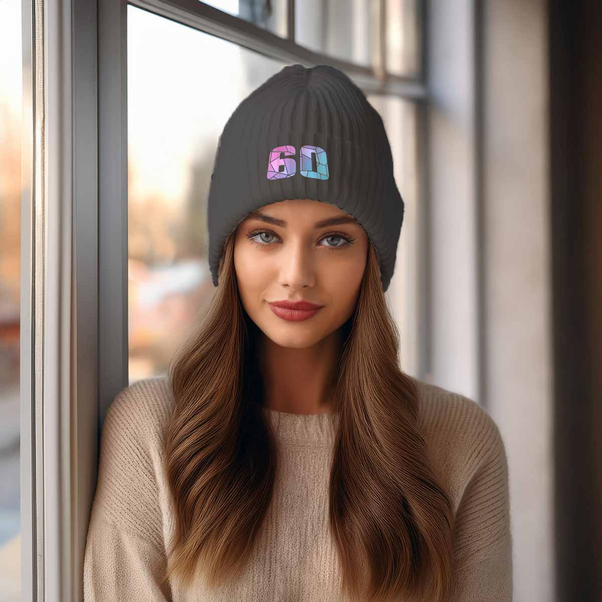 Beanies Plus 60 Number Cuffed Beanie (Dark Grey)
