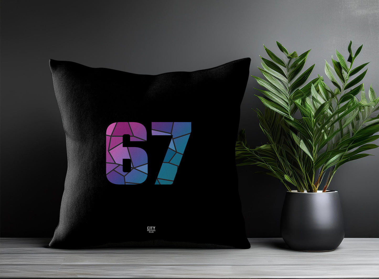 67 Number Pillow Case and Pillow Throw (Black)