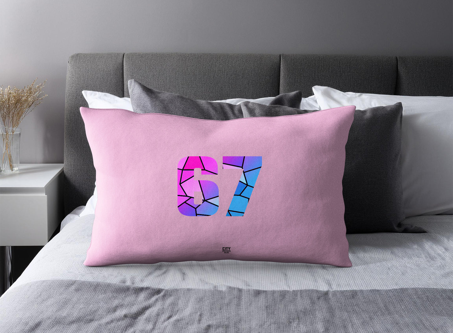 Print Deliver Plus 67 Number Pillow Case and Pillow Throw (Light Pink)