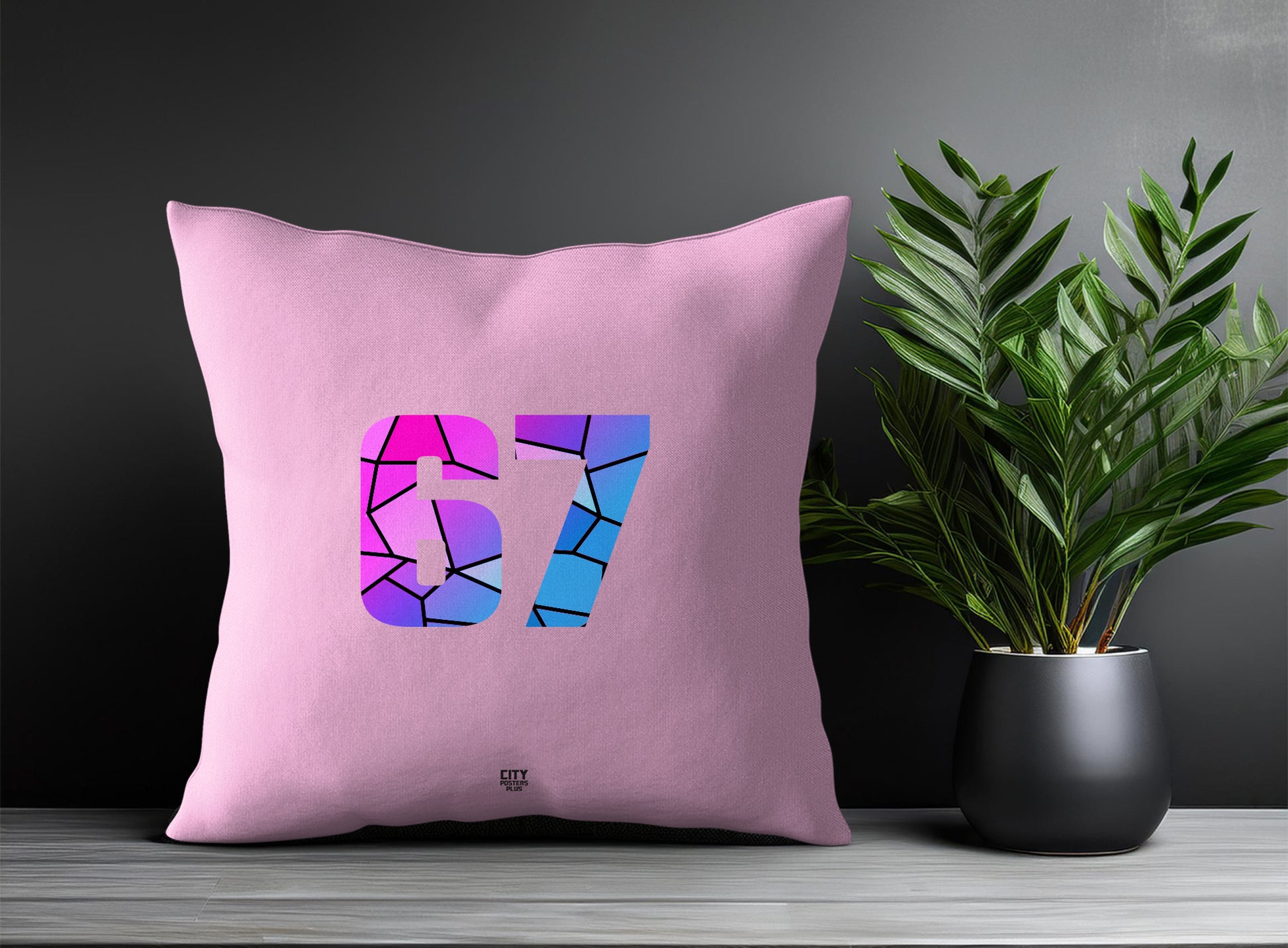 67 Number Pillow Case and Pillow Throw (Light Pink)
