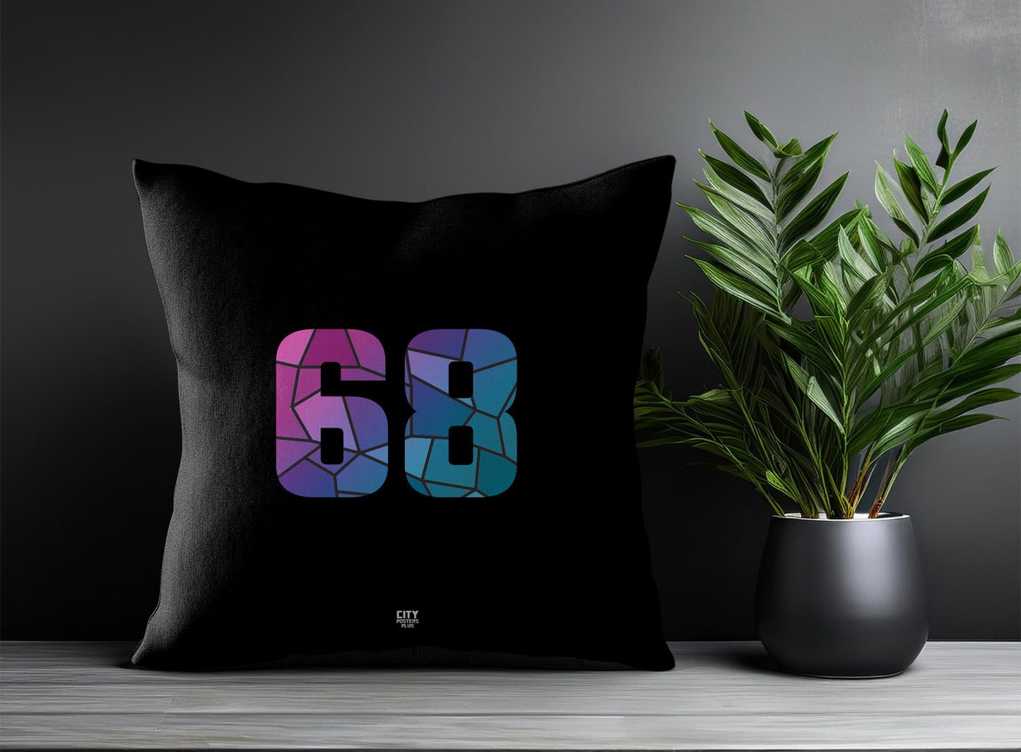 68 Number Pillow Case and Pillow Throw (Black)