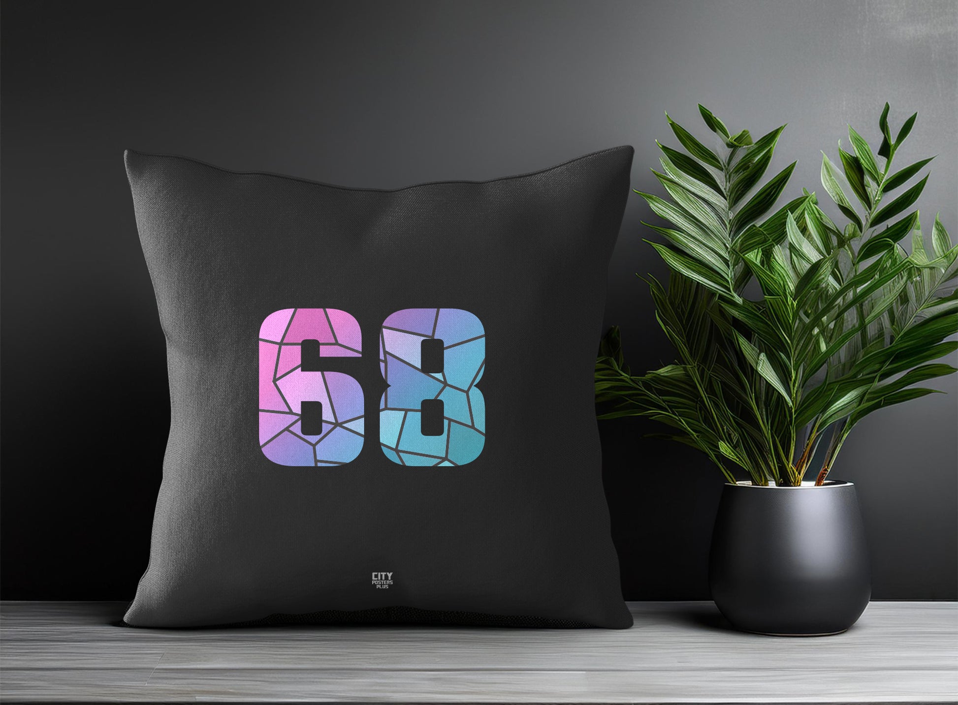 68 Number Pillow Case and Pillow Throw (Charcoal Grey)