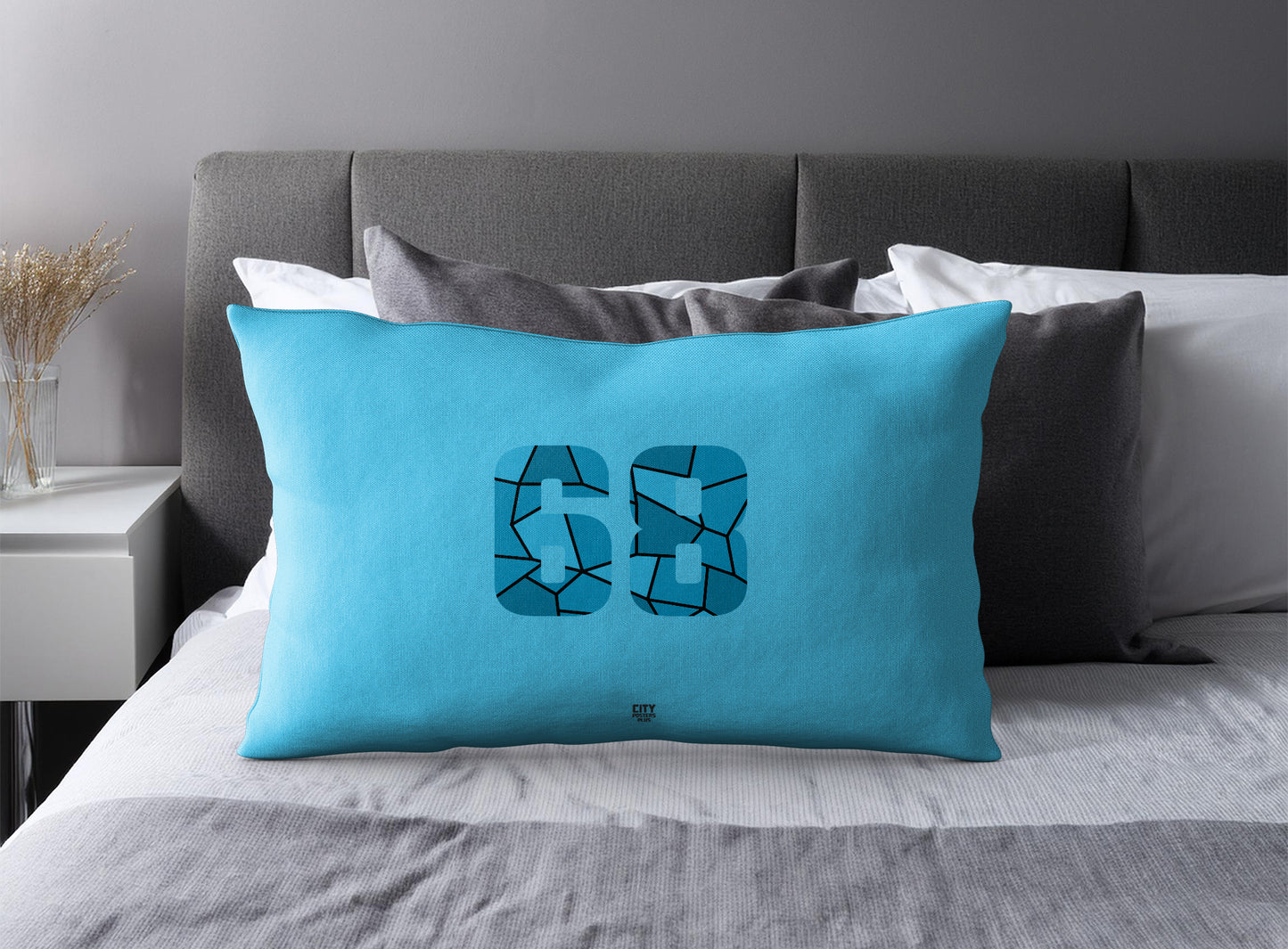 Print Deliver Plus 68 Number Pillow Case and Pillow Throw (Sky Blue)