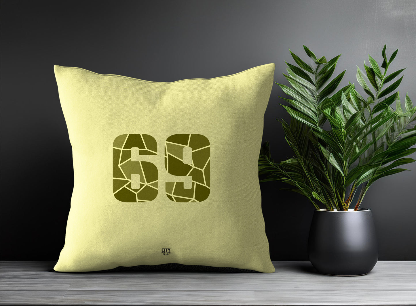 69 Number Pillow Case and Pillow Throw (Butter Yellow)