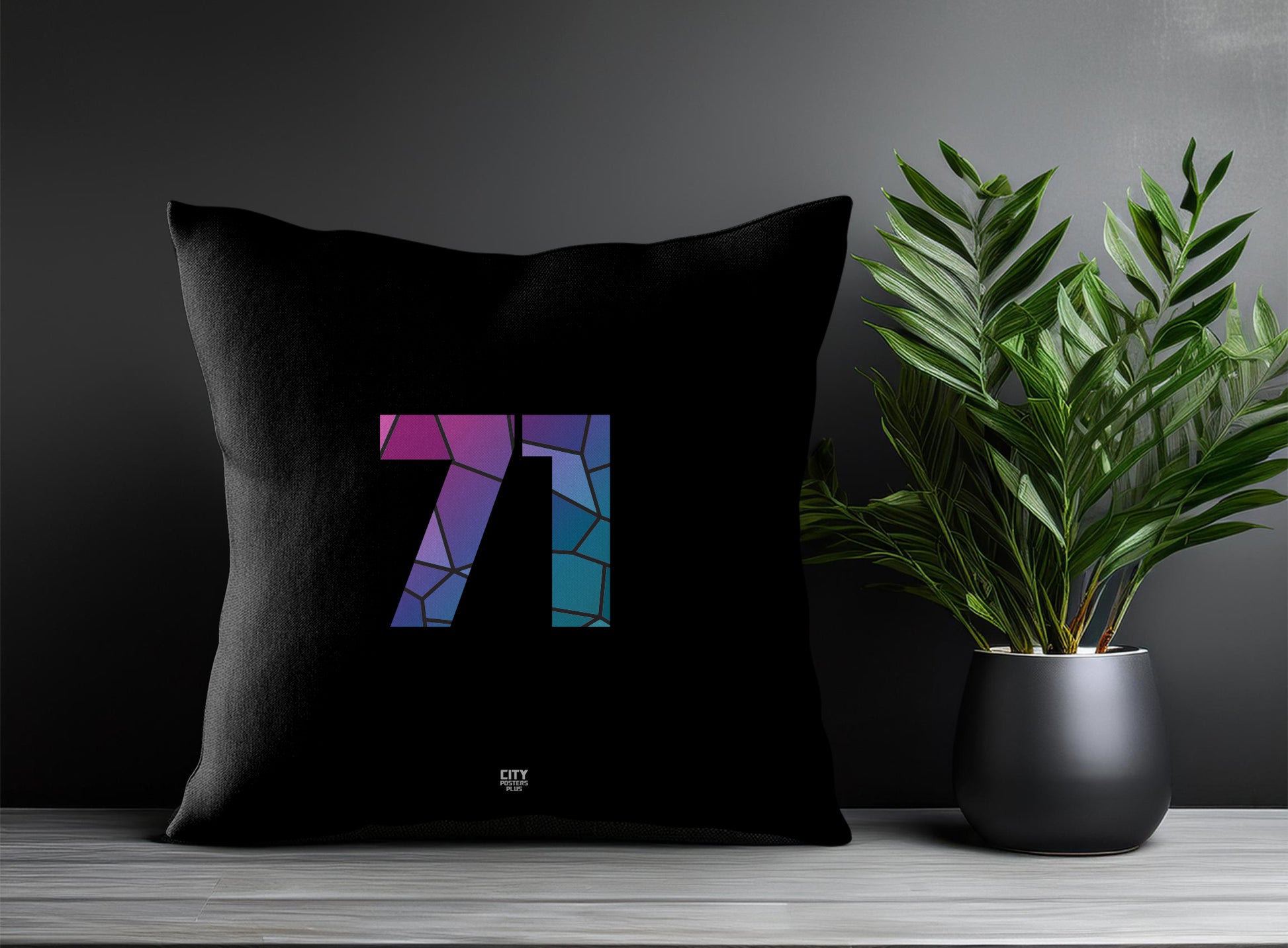 71 Number Pillow Case and Pillow Throw (Black)