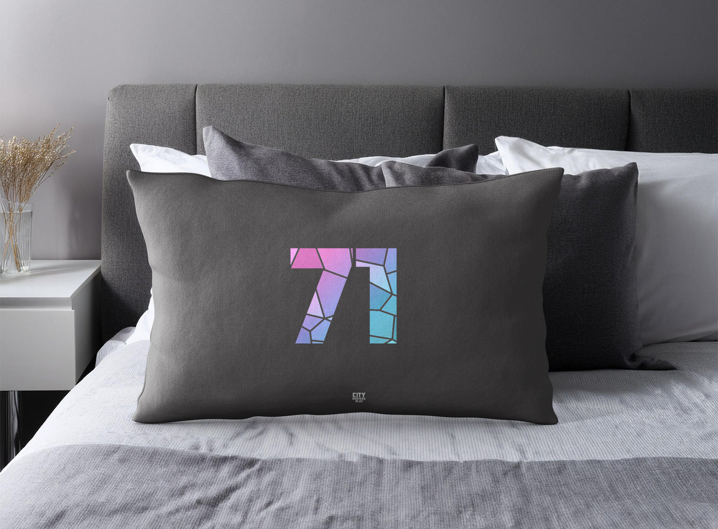 Print Deliver Plus 71 Number Pillow Case and Pillow Throw (Charcoal Grey)