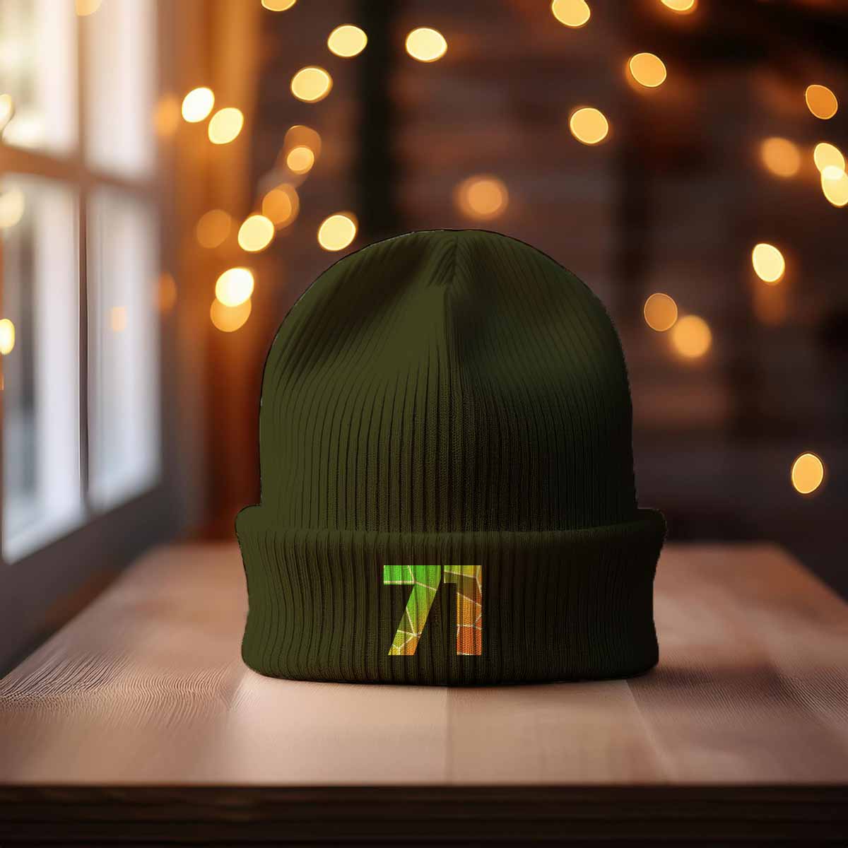 71 Number Cuffed Beanie (Olive)