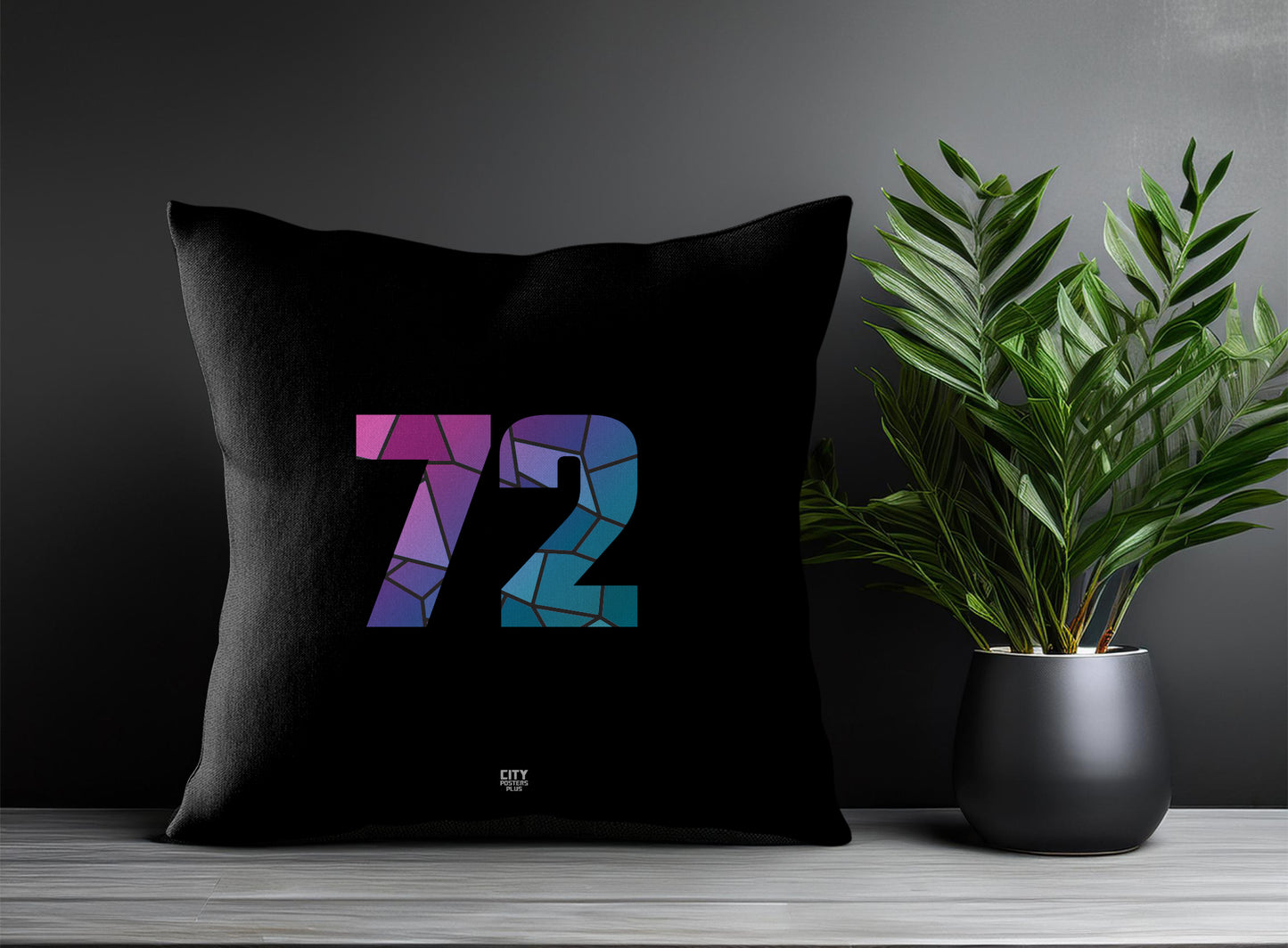 72 Number Pillow Case and Pillow Throw (Black)