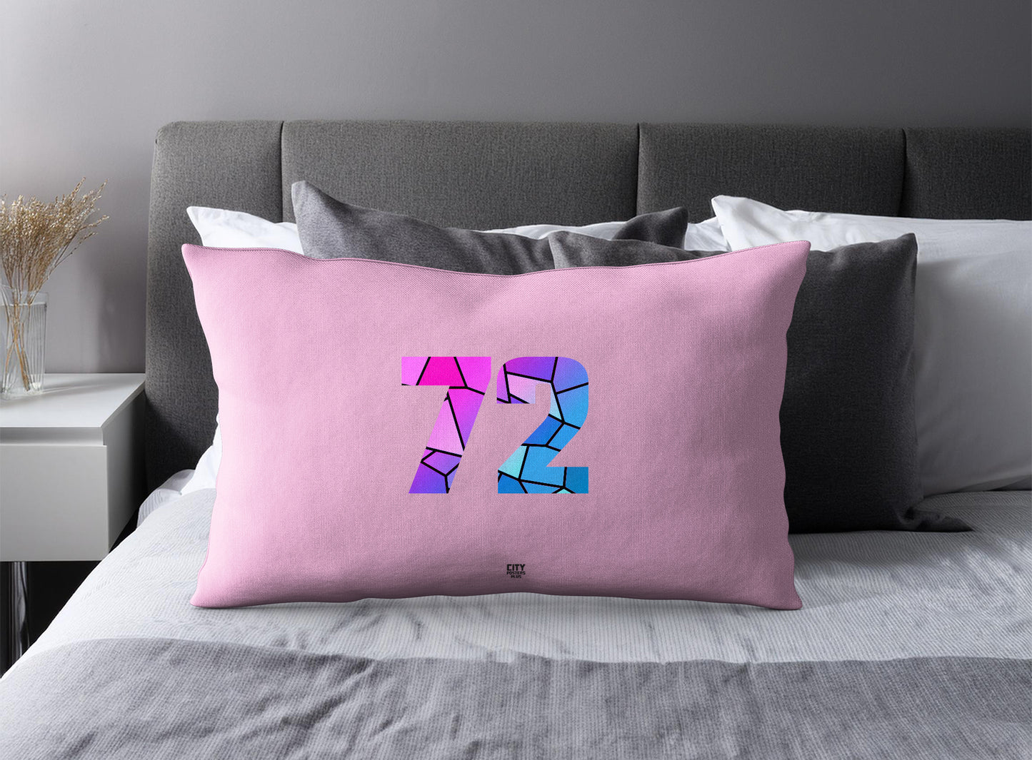 Print Deliver Plus 72 Number Pillow Case and Pillow Throw (Light Pink)