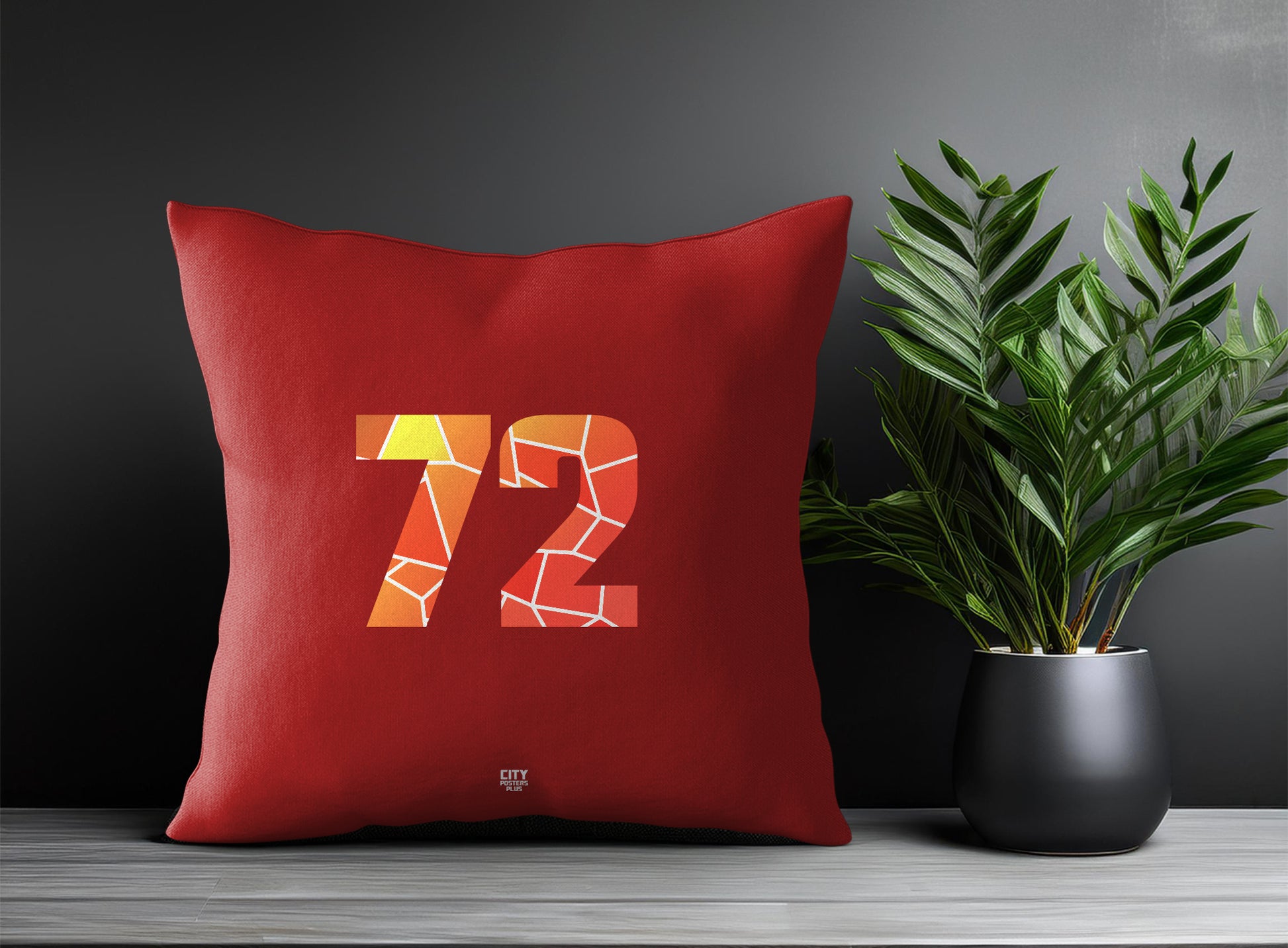 72 Number Pillow Case and Pillow Throw (Red)