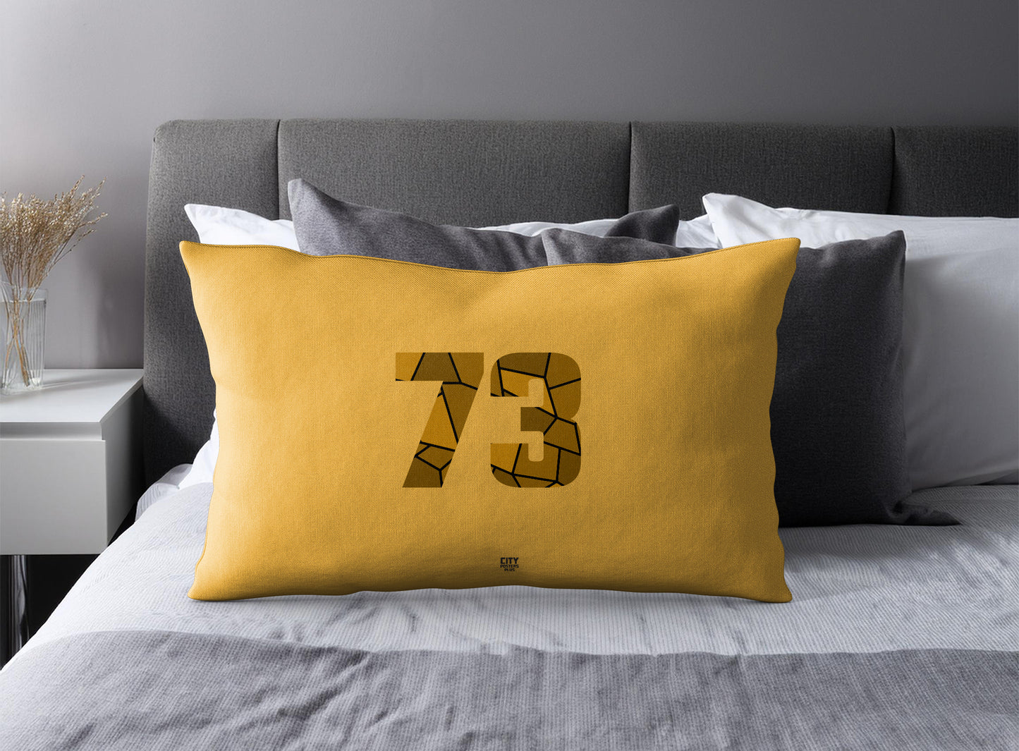 Print Deliver Plus 73 Number Pillow Case and Pillow Throw (Golden Yellow)