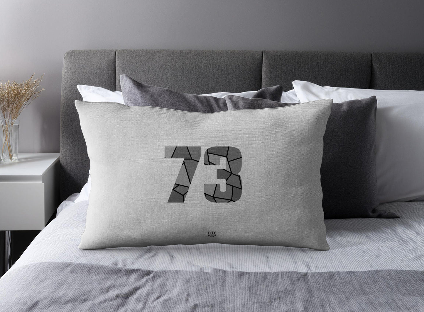 Print Deliver Plus 73 Number Pillow Case and Pillow Throw (Melange Grey)