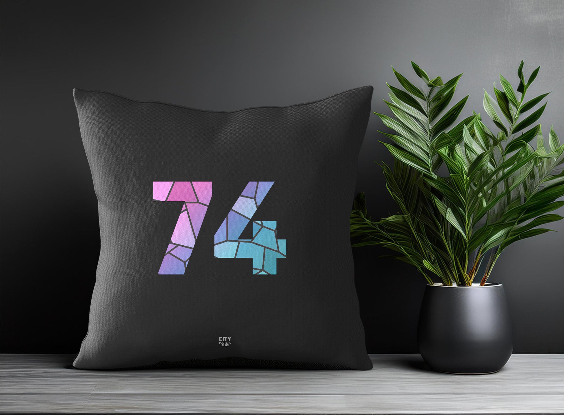 74 Number Pillow Case and Pillow Throw (Charcoal Grey)