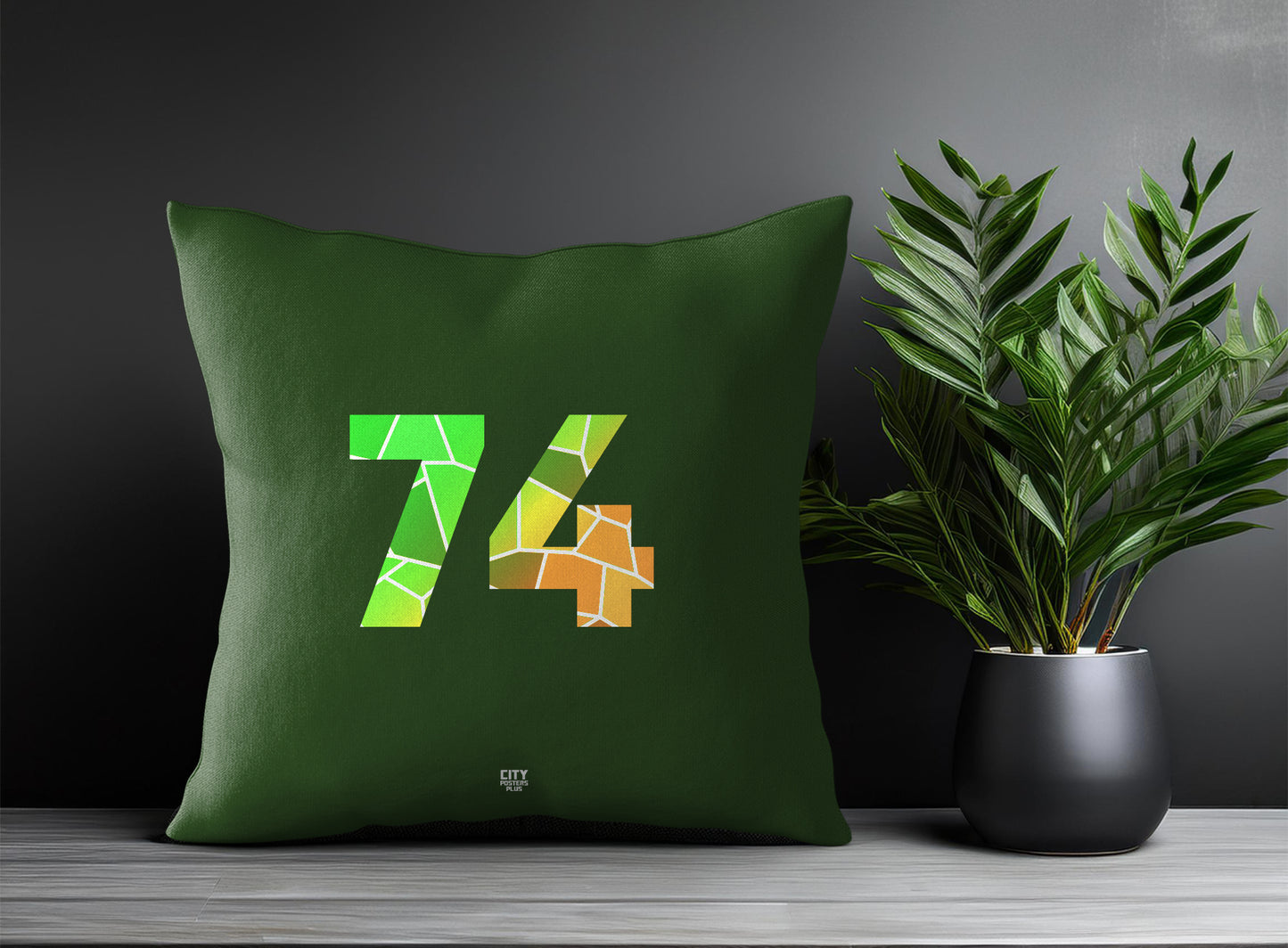 74 Number Pillow Case and Pillow Throw (Olive Green)