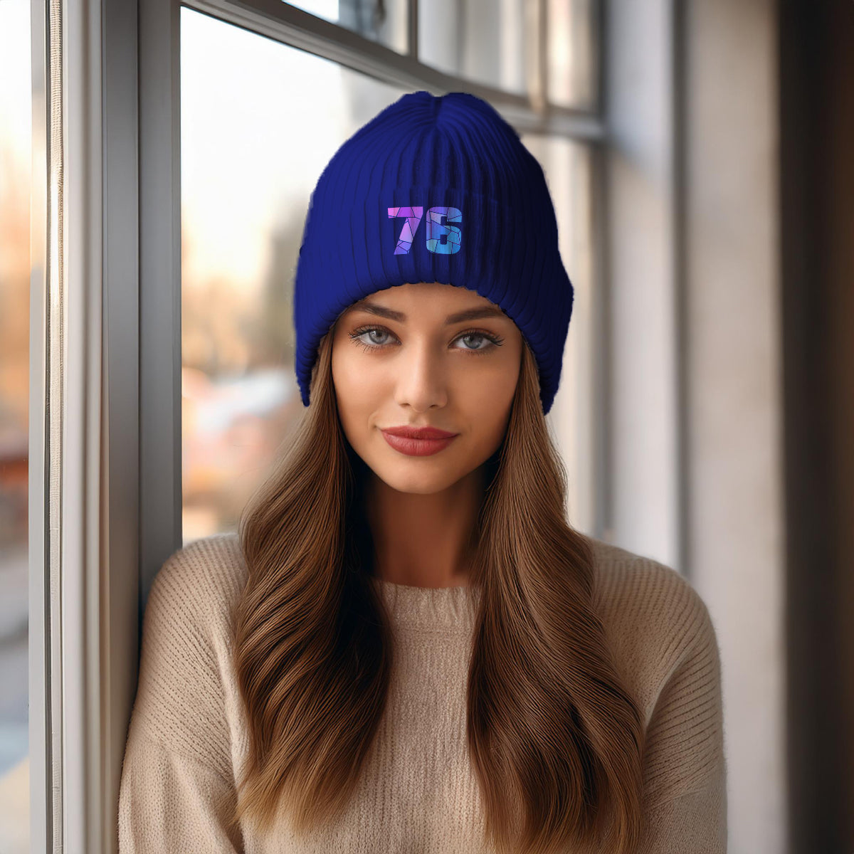 Beanies Plus 76 Number Cuffed Beanie (Royal)