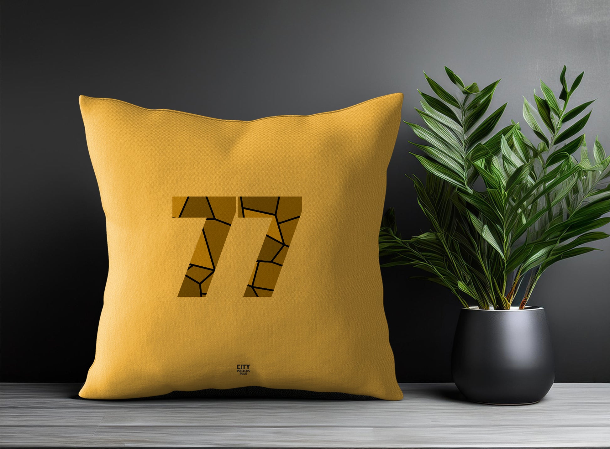 77 Number Pillow Case and Pillow Throw (Golden Yellow)