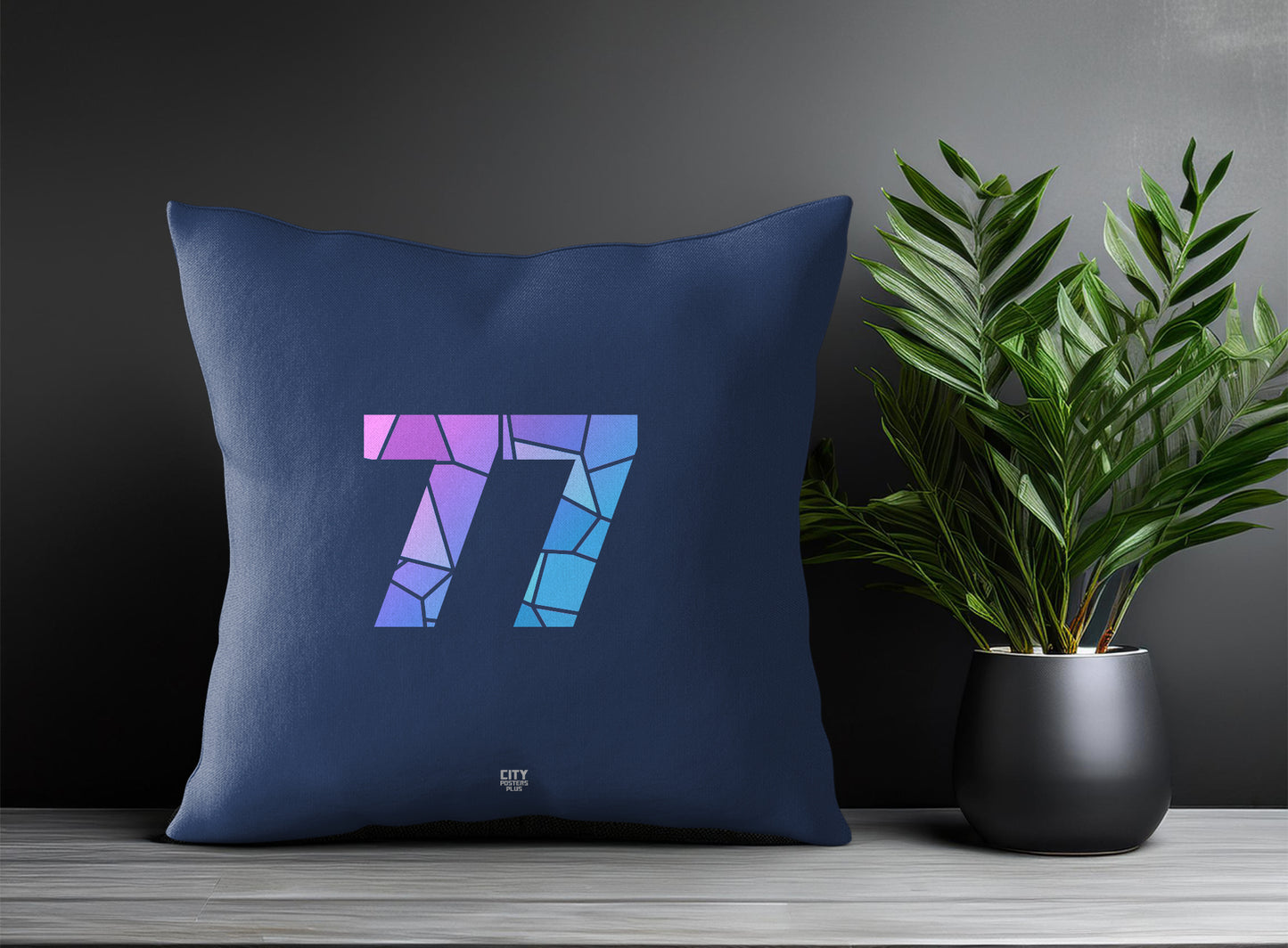 77 Number Pillow Case and Pillow Throw (Navy Blue)