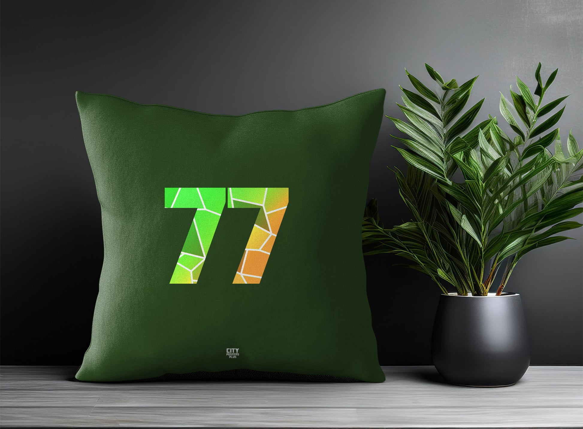 77 Number Pillow Case and Pillow Throw (Olive Green)