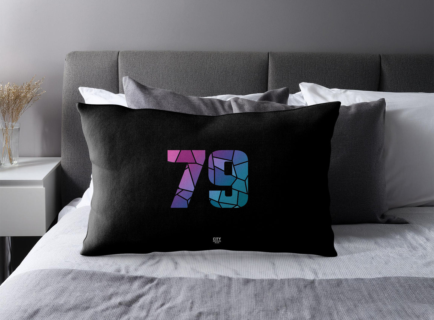 Print Deliver Plus 79 Number Pillow Case and Pillow Throw (Black)