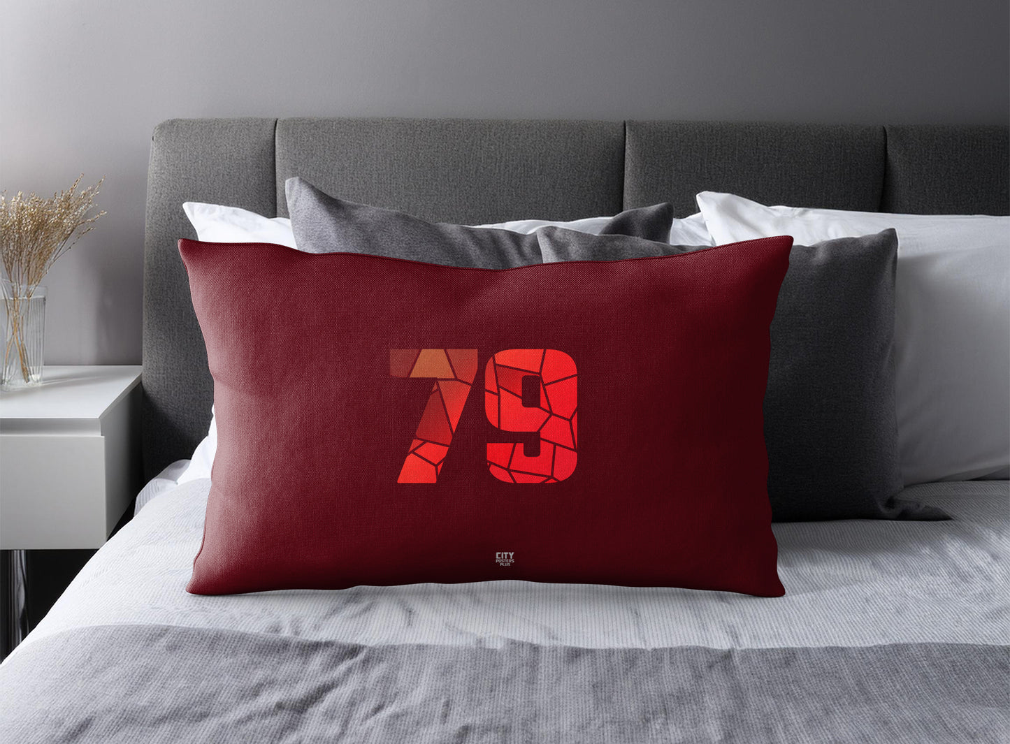 Print Deliver Plus 79 Number Pillow Case and Pillow Throw (Maroon)