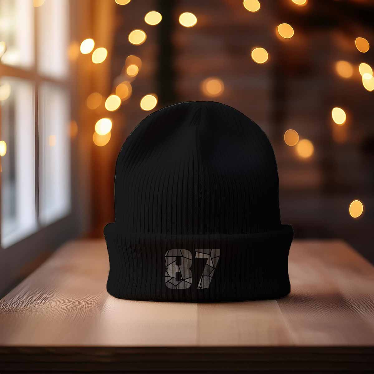 87 Number Cuffed Beanie (Black)