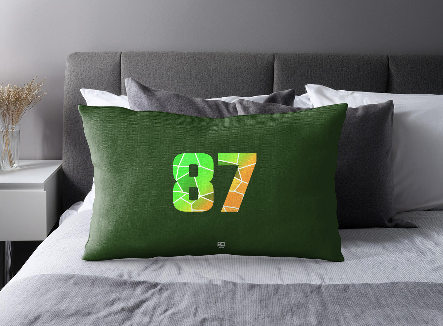 Print Deliver Plus 87 Number Pillow Case and Pillow Throw (Olive Green)