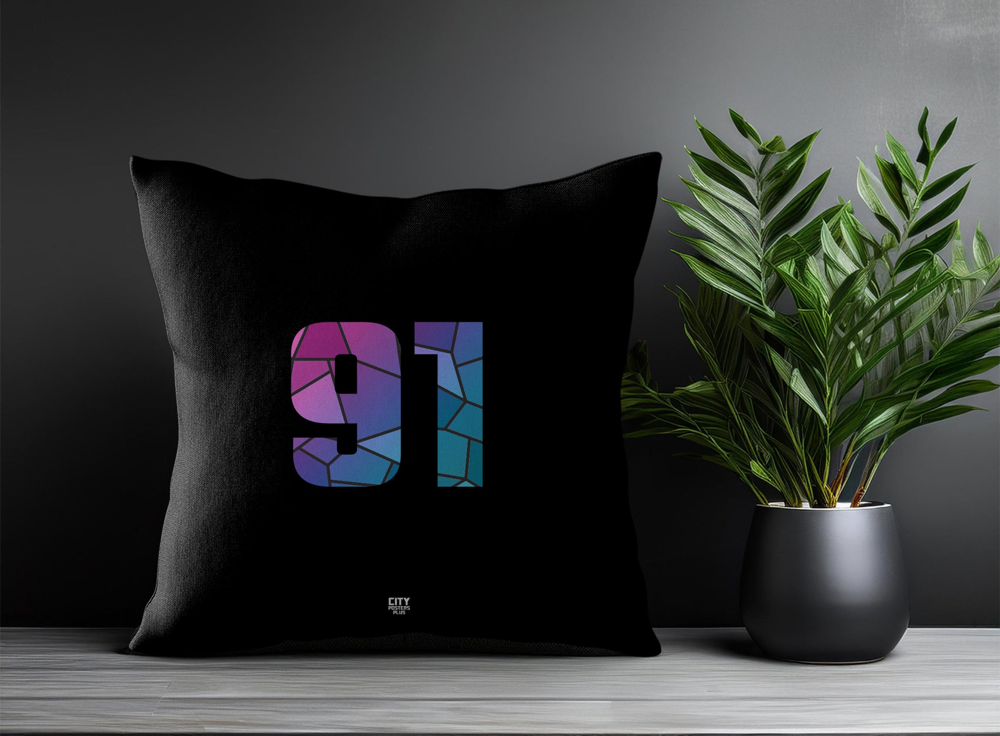 91 Number Pillow Case and Pillow Throw (Black)