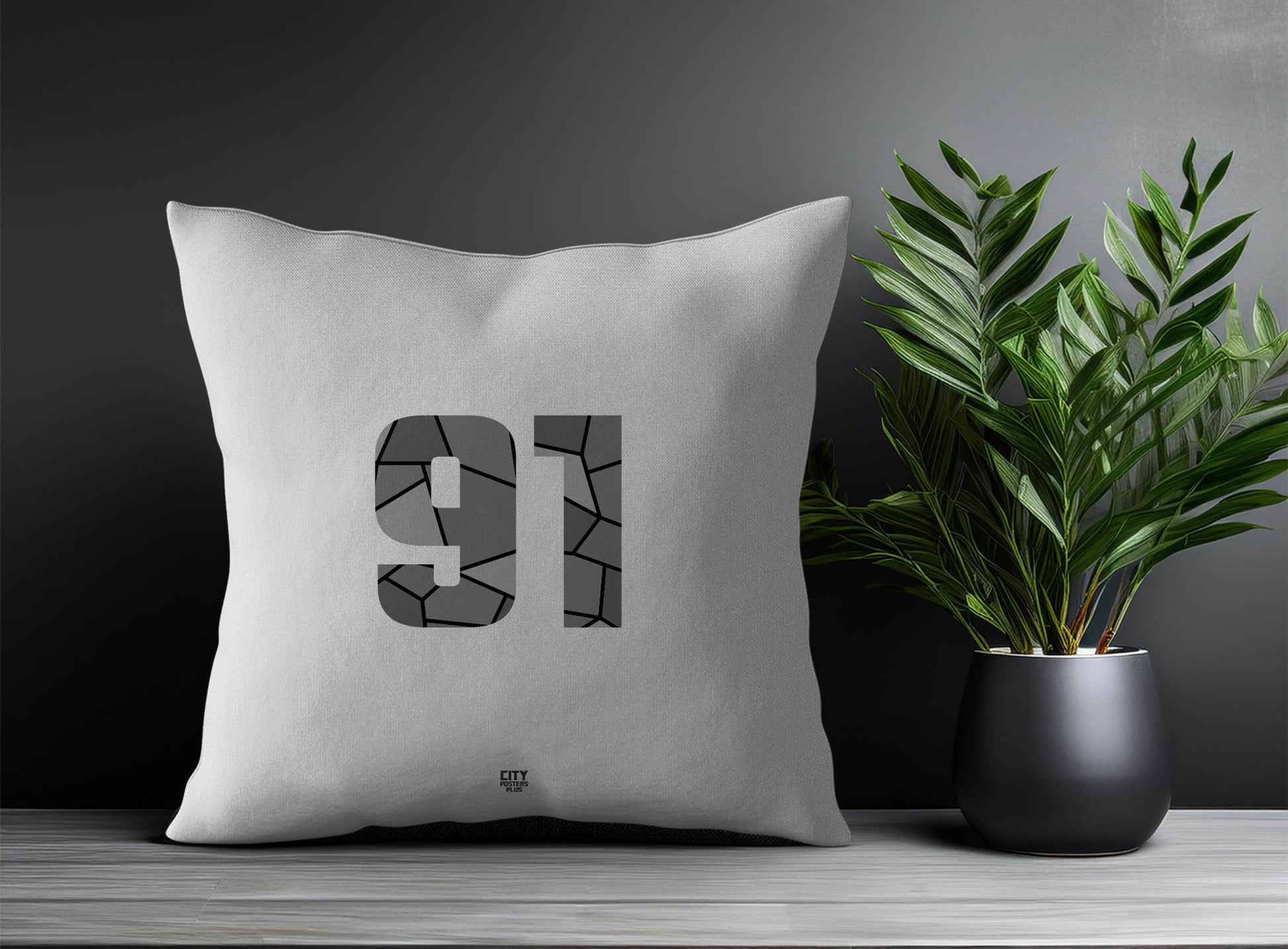 91 Number Pillow Case and Pillow Throw (Melange Grey)