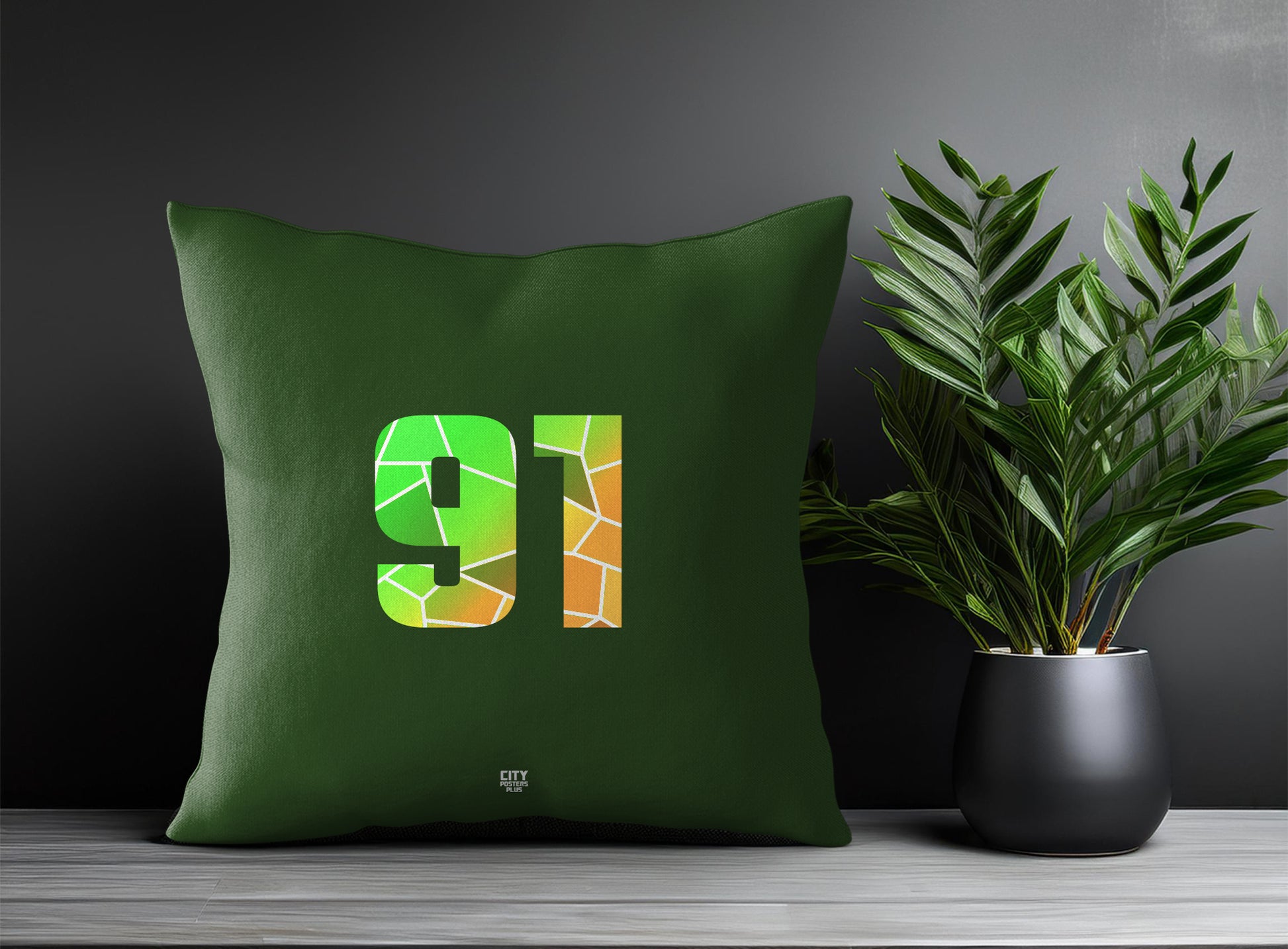 91 Number Pillow Case and Pillow Throw (Olive Green)