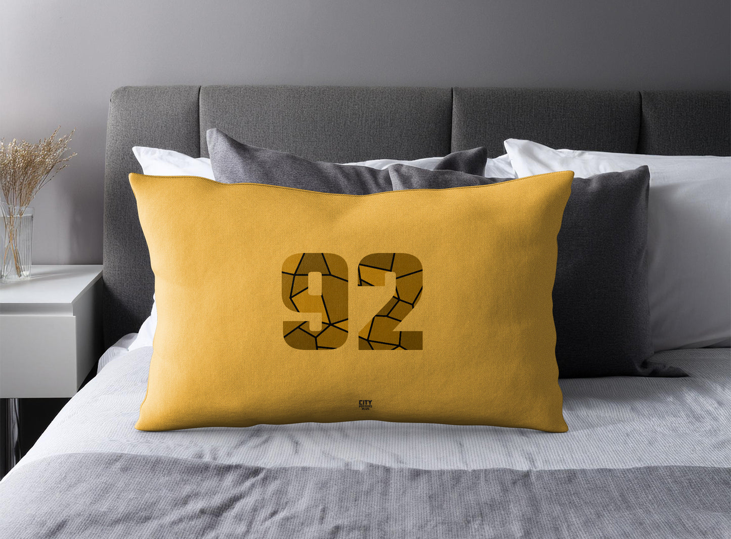 Print Deliver Plus 92 Number Pillow Case and Pillow Throw (Golden Yellow)