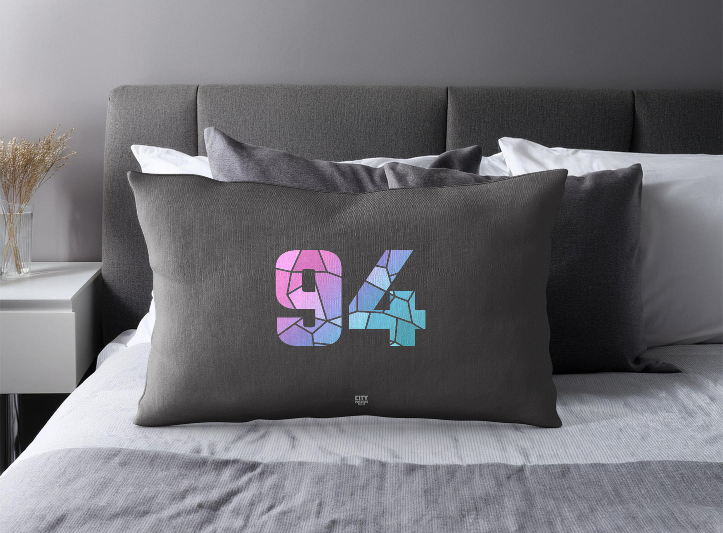 Print Deliver Plus 94 Number Pillow Case and Pillow Throw (Charcoal Grey)