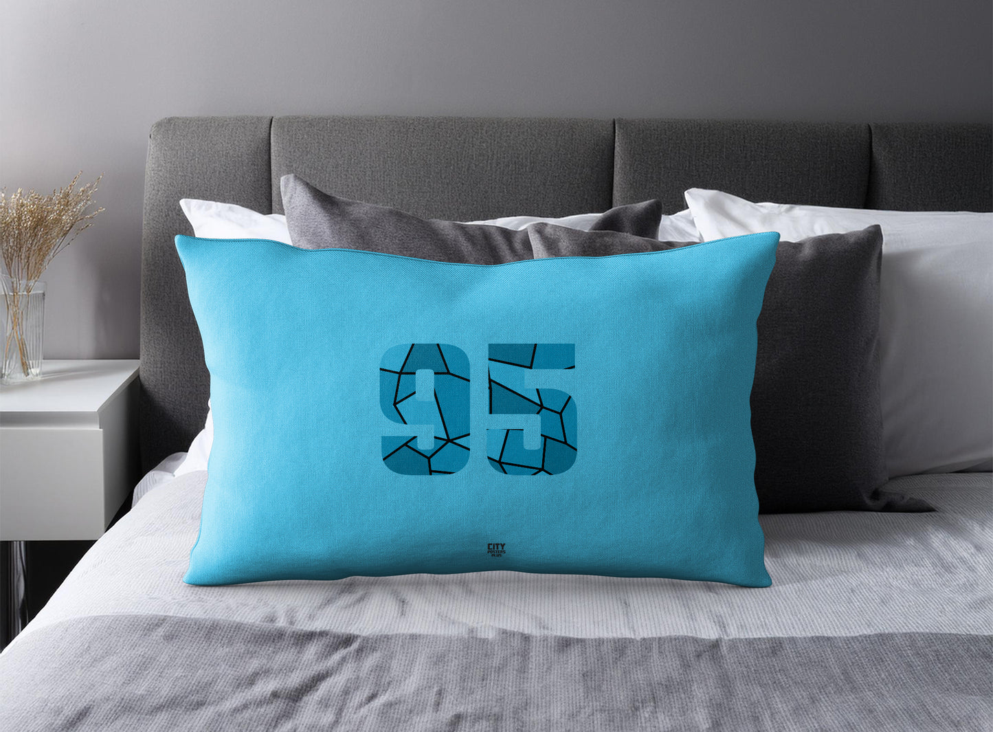 Print Deliver Plus 95 Number Pillow Case and Pillow Throw (Sky Blue)