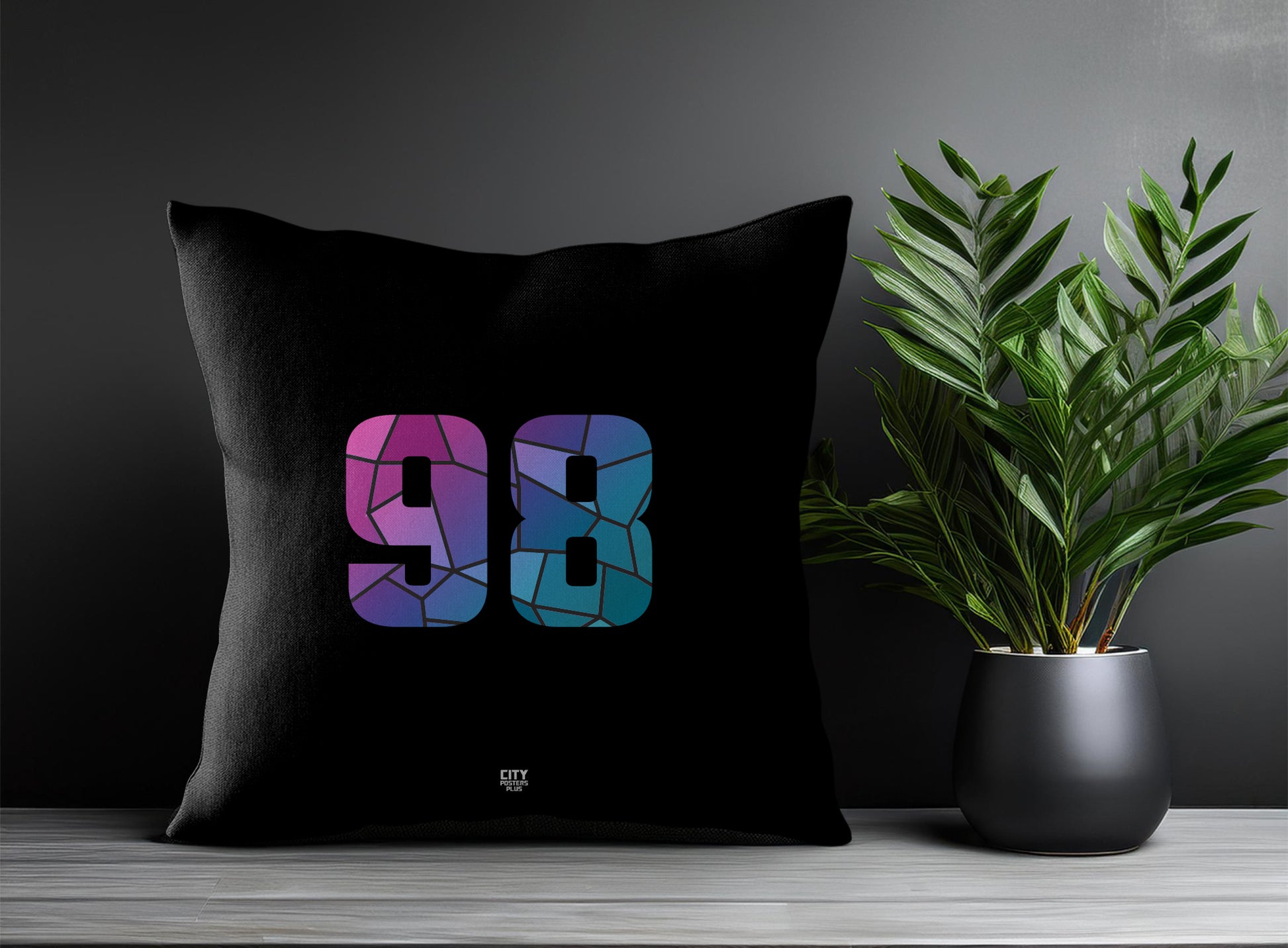 98 Number Pillow Case and Pillow Throw (Black)
