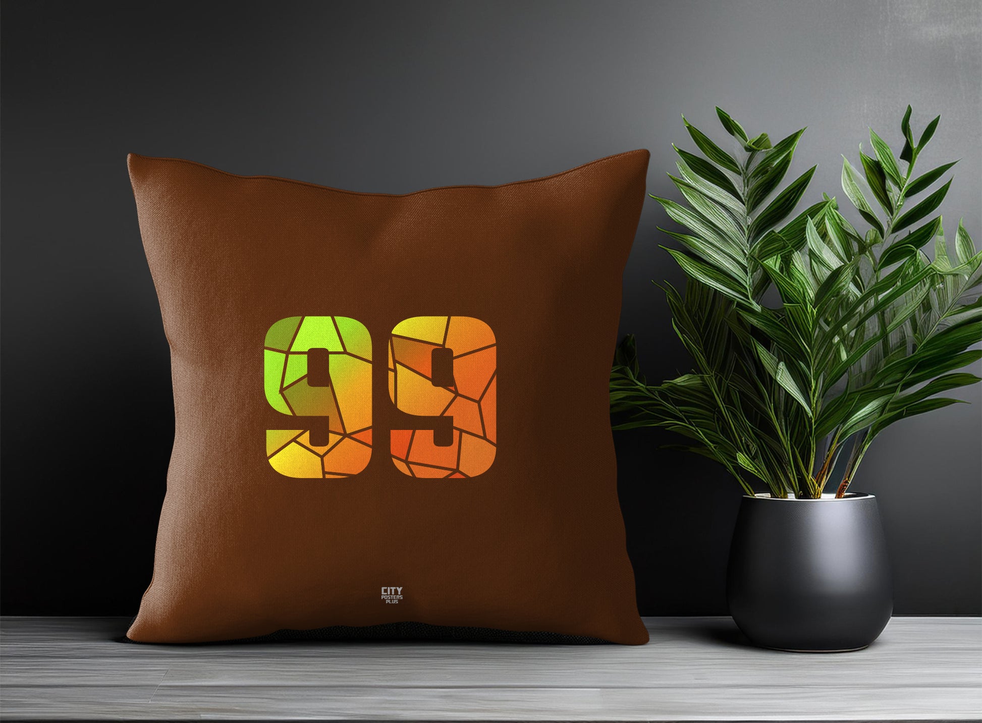 99 Number Pillow Case and Pillow Throw (Brown)